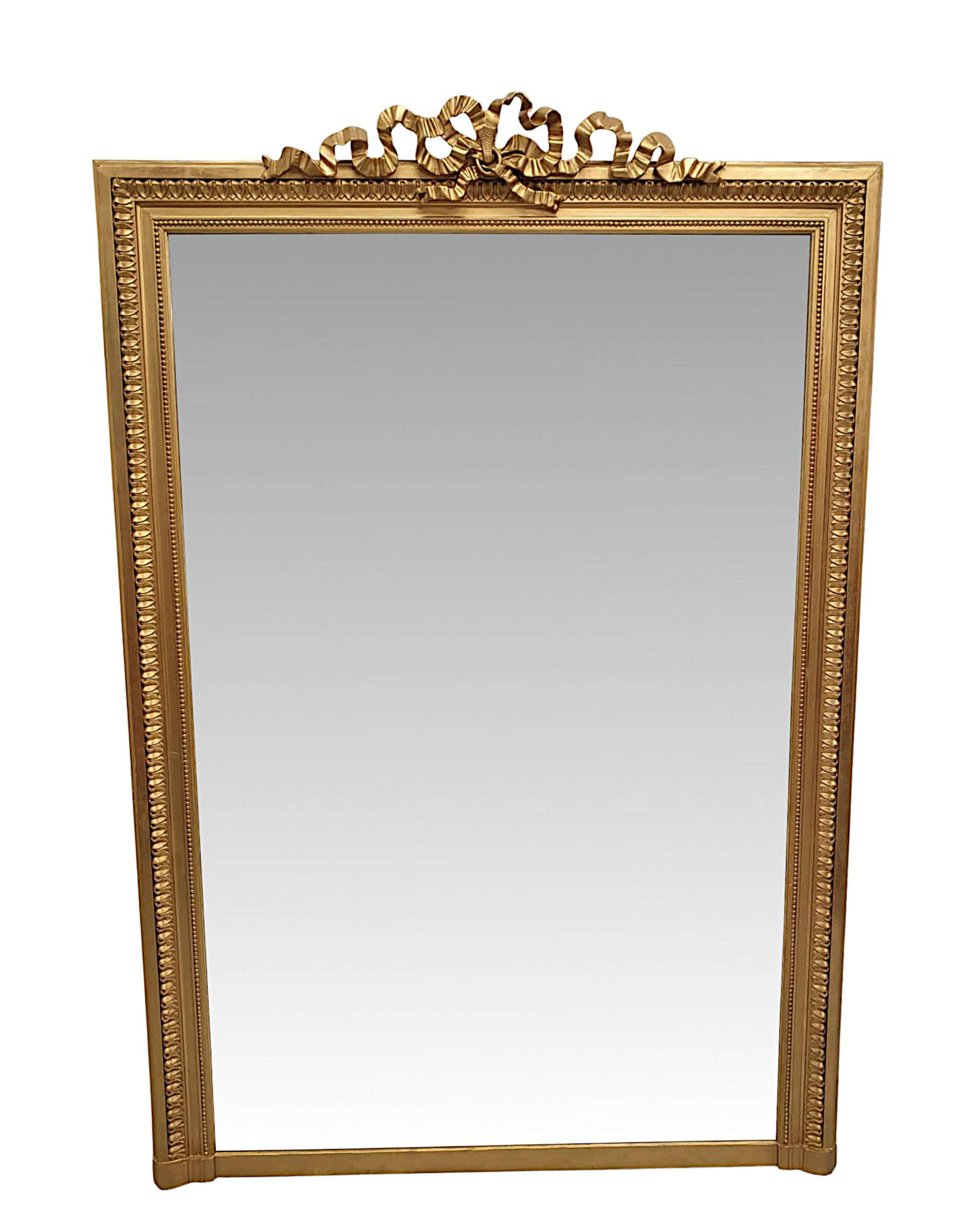 A Stunning 19th Century Giltwood Antique Overmantle Mirror With Ribbon Detail
