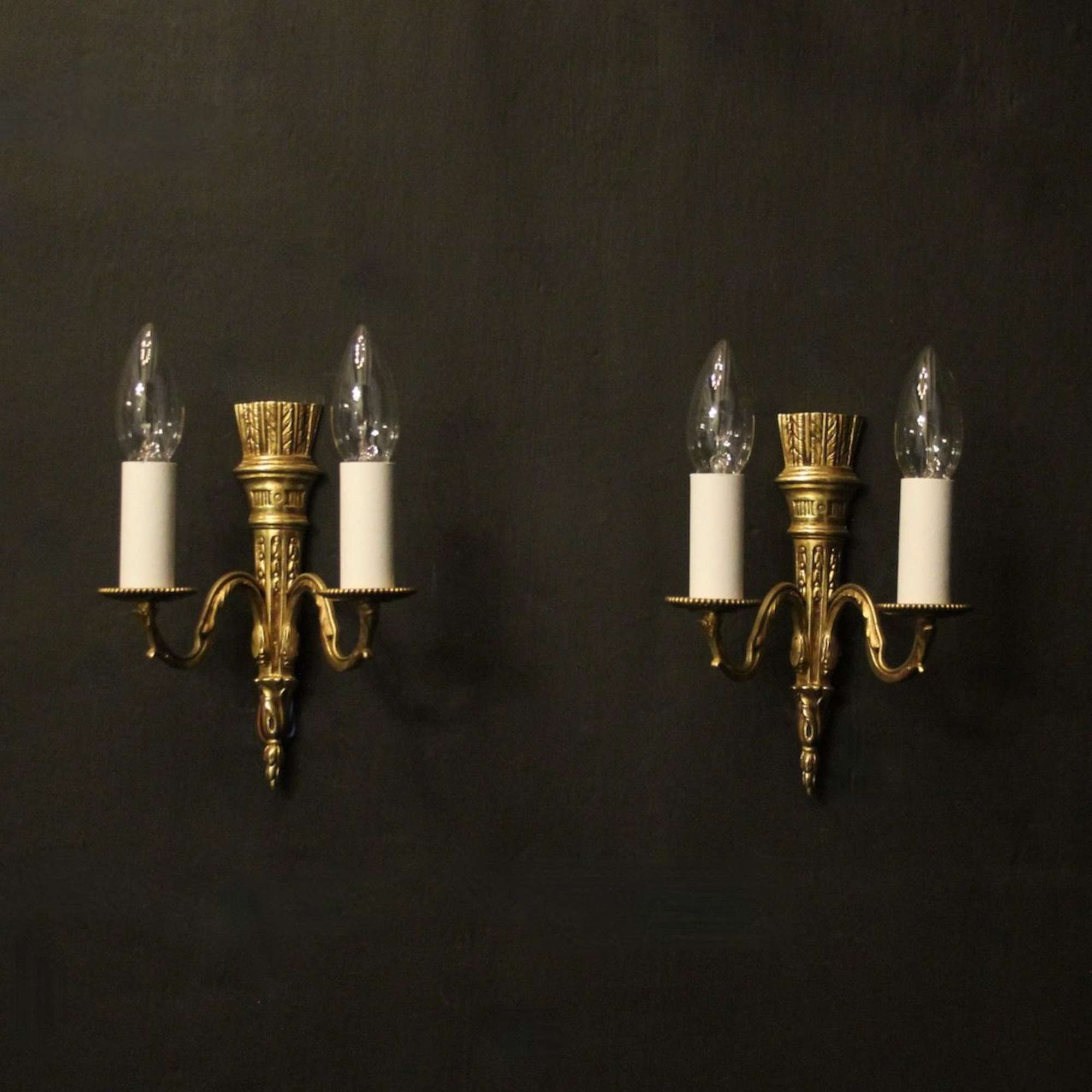 French Pair Of Empire Gilded Brass Wall Lights