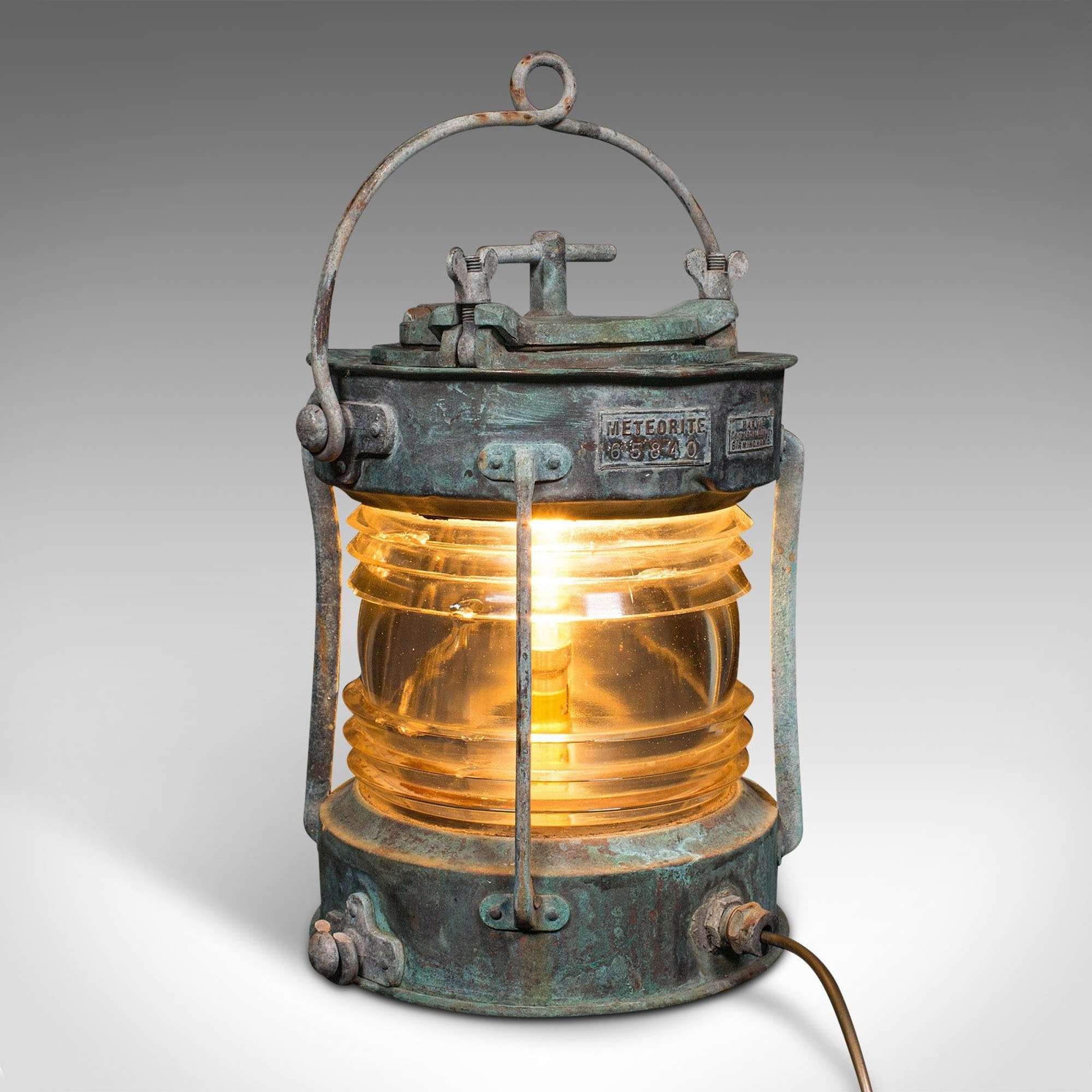 Antique Ship's Anchor Lamp, English, Bronze, Glass, Maritime Light, Edwardian