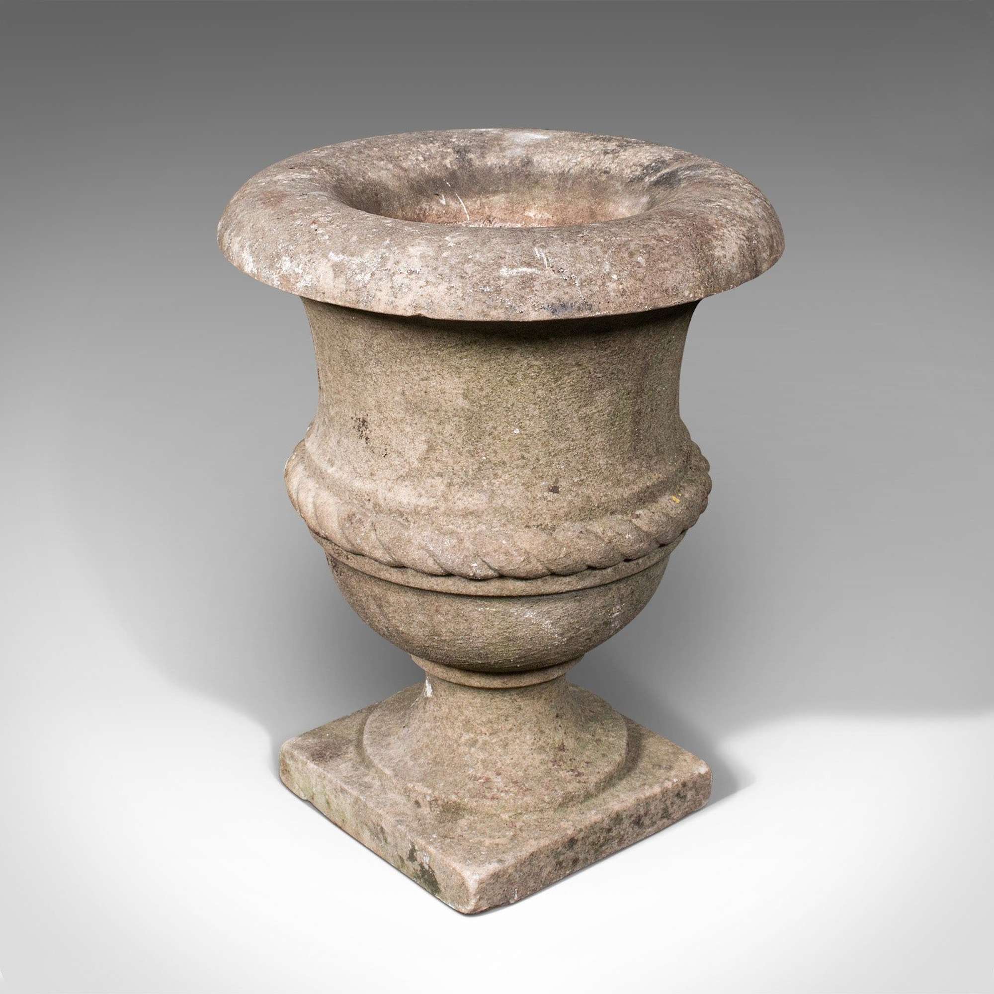 Small Antique Planting Urn, English, Weathered Marble, Jardiniere, Victorian