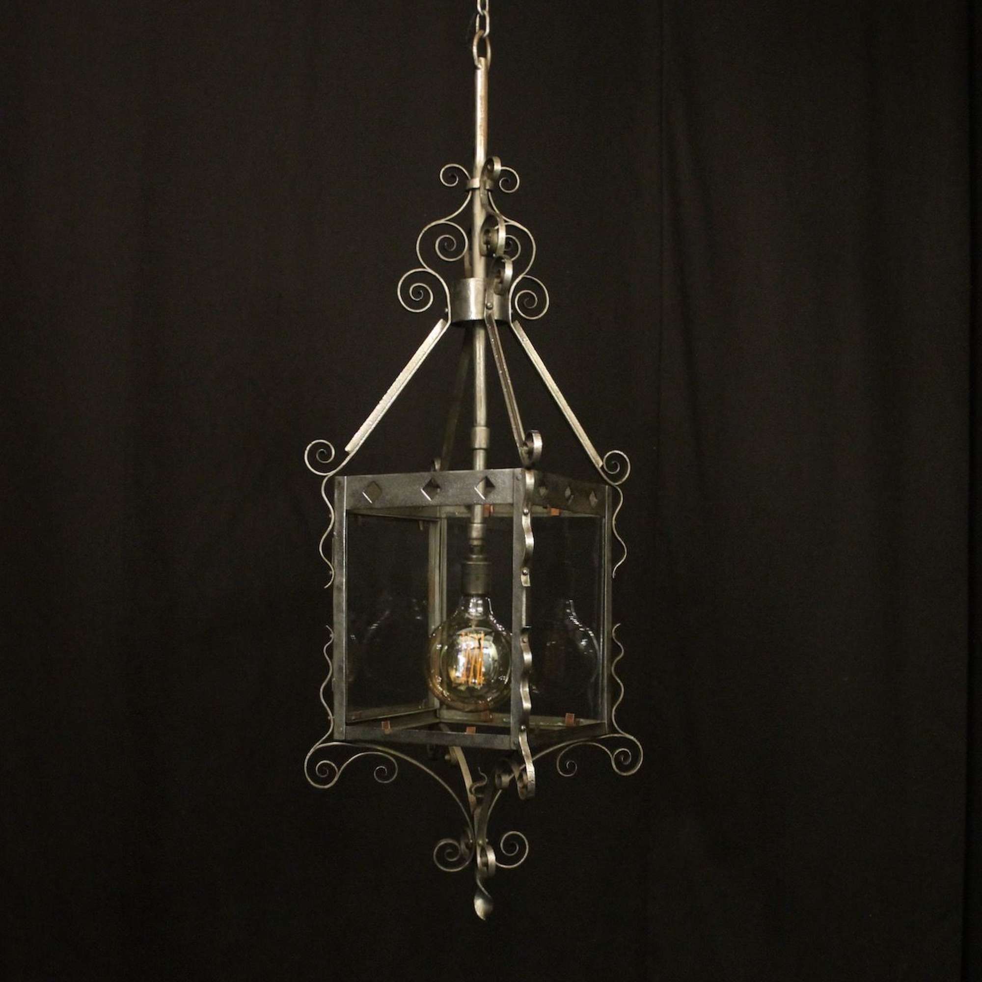 English Wrought Iron Single Light Hall Lantern