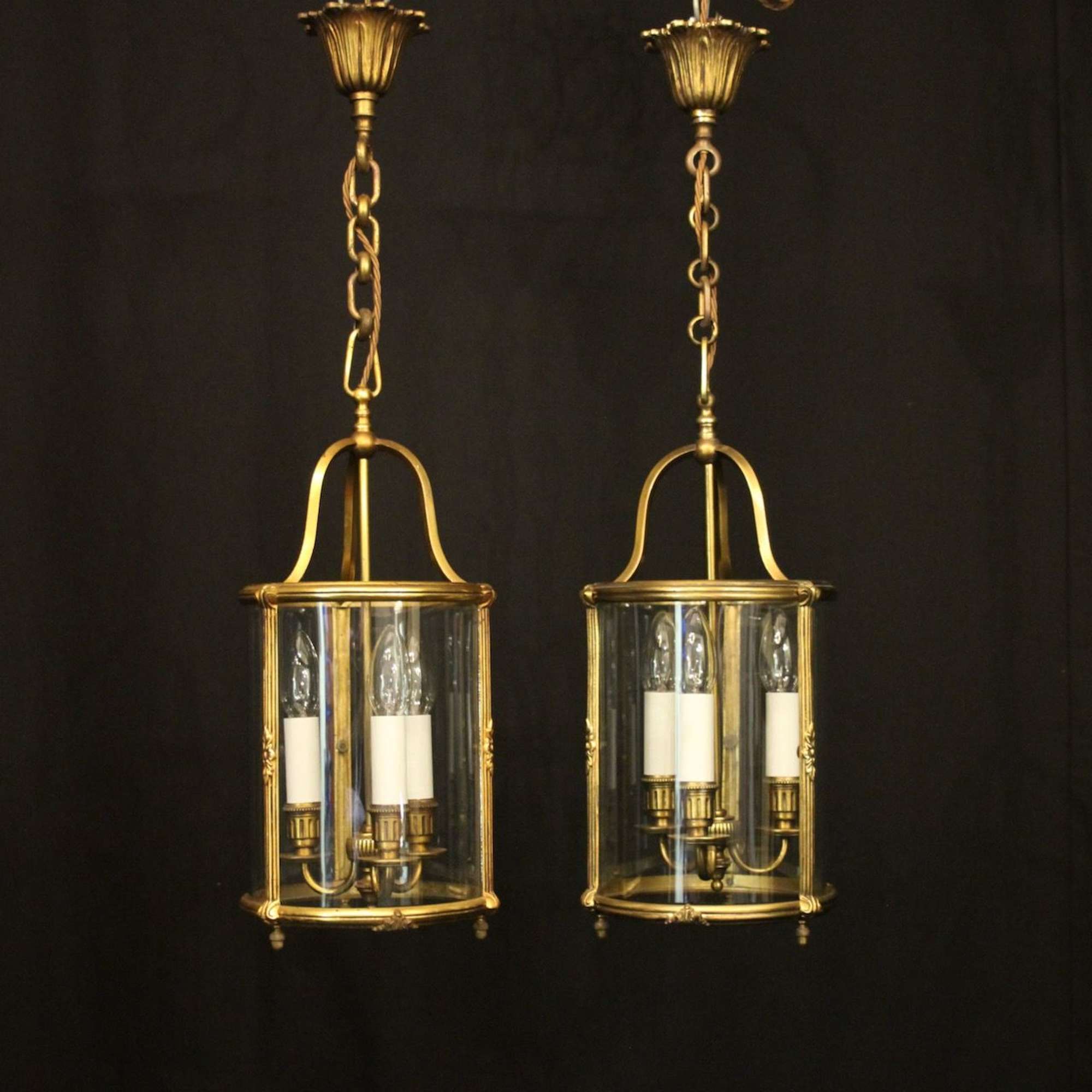 French Pair Of Gilded Antique Hall Lanterns