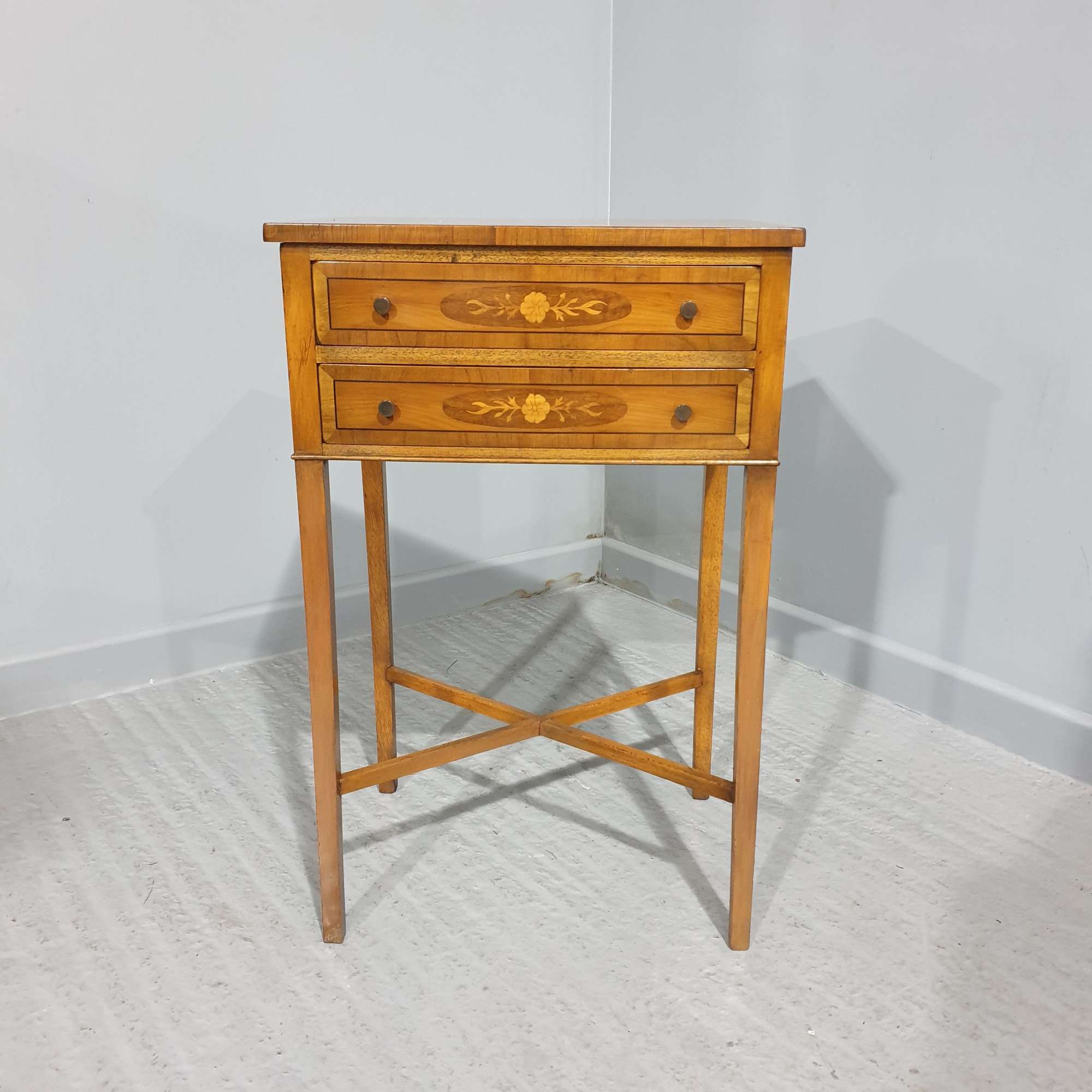 Yew Wood Inlaid Side Lamp Table