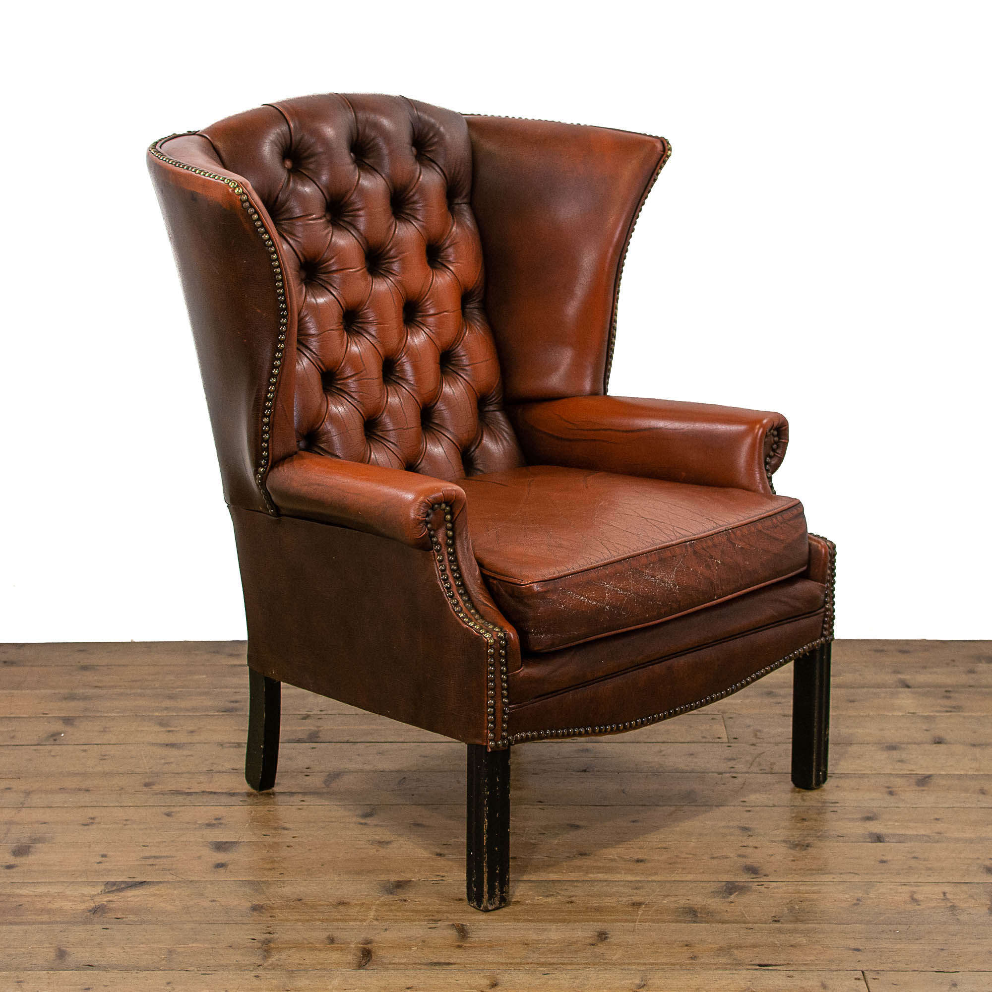 Brown Leather Wing Back Vintage Armchair