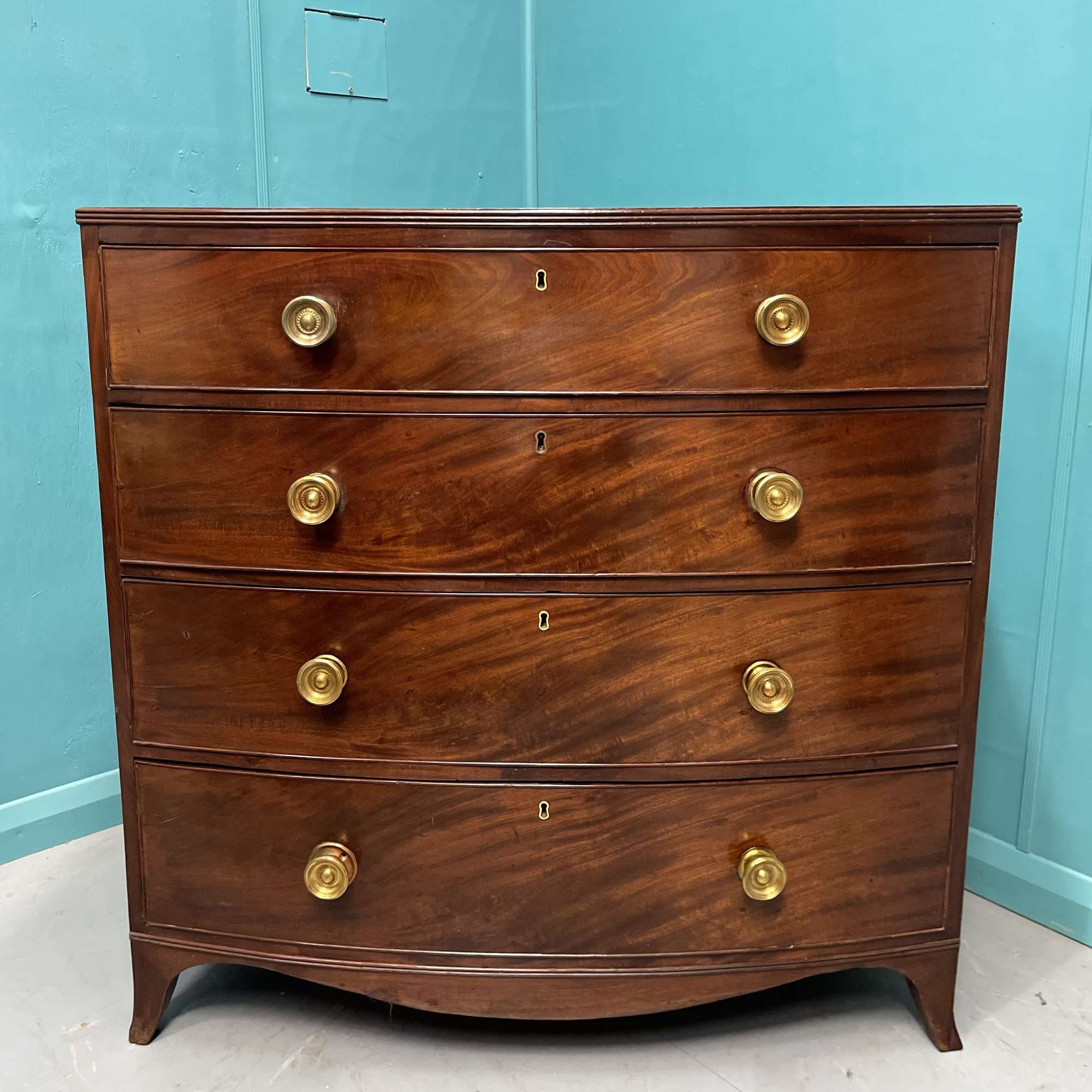 Regency Bow Front Antique Chest Of Drawers