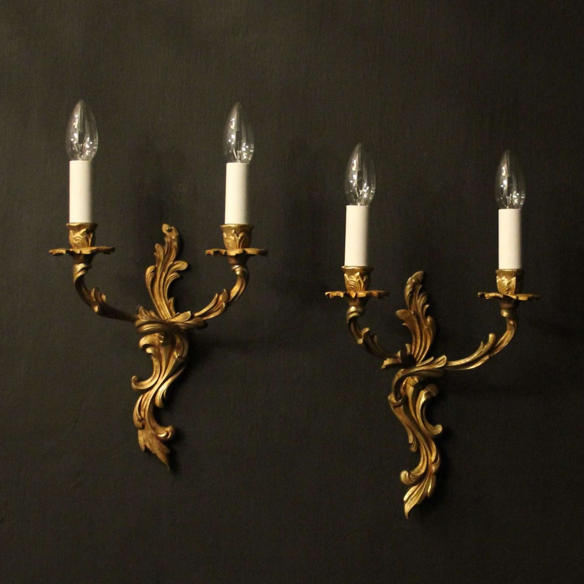 French Pair Of Gilded Brass Antique Wall Lights