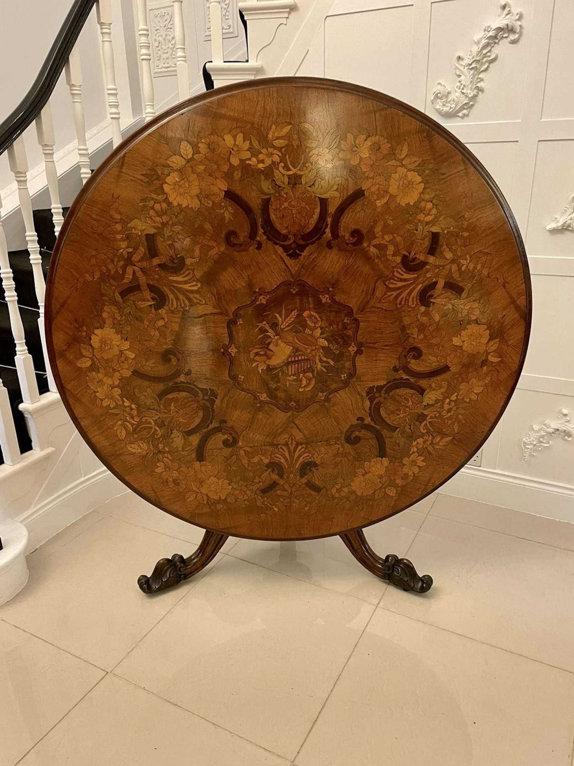 Outstanding Quality Antique Victorian Burr Walnut Marquetry Inlaid Centre/dining Table