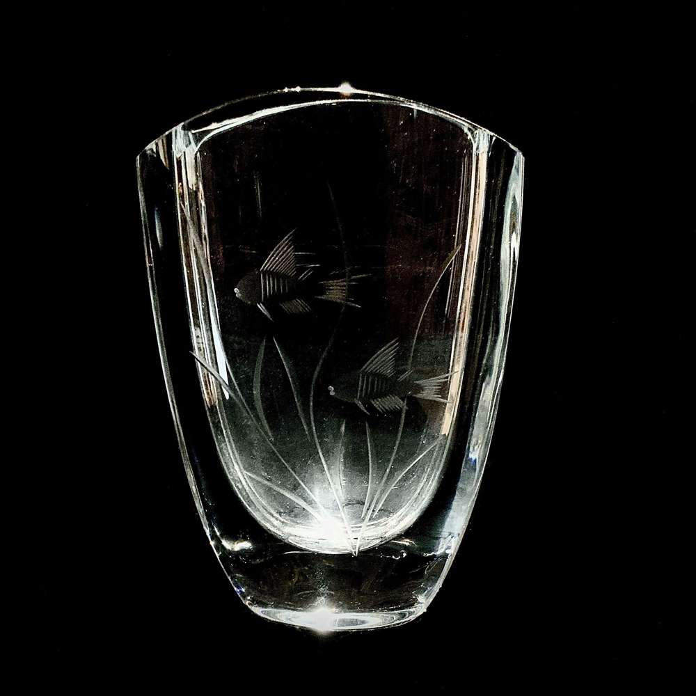 A Hand Engraved Str&ouml;mbergshyttan Swedish Artglass Lead Crystal Vase