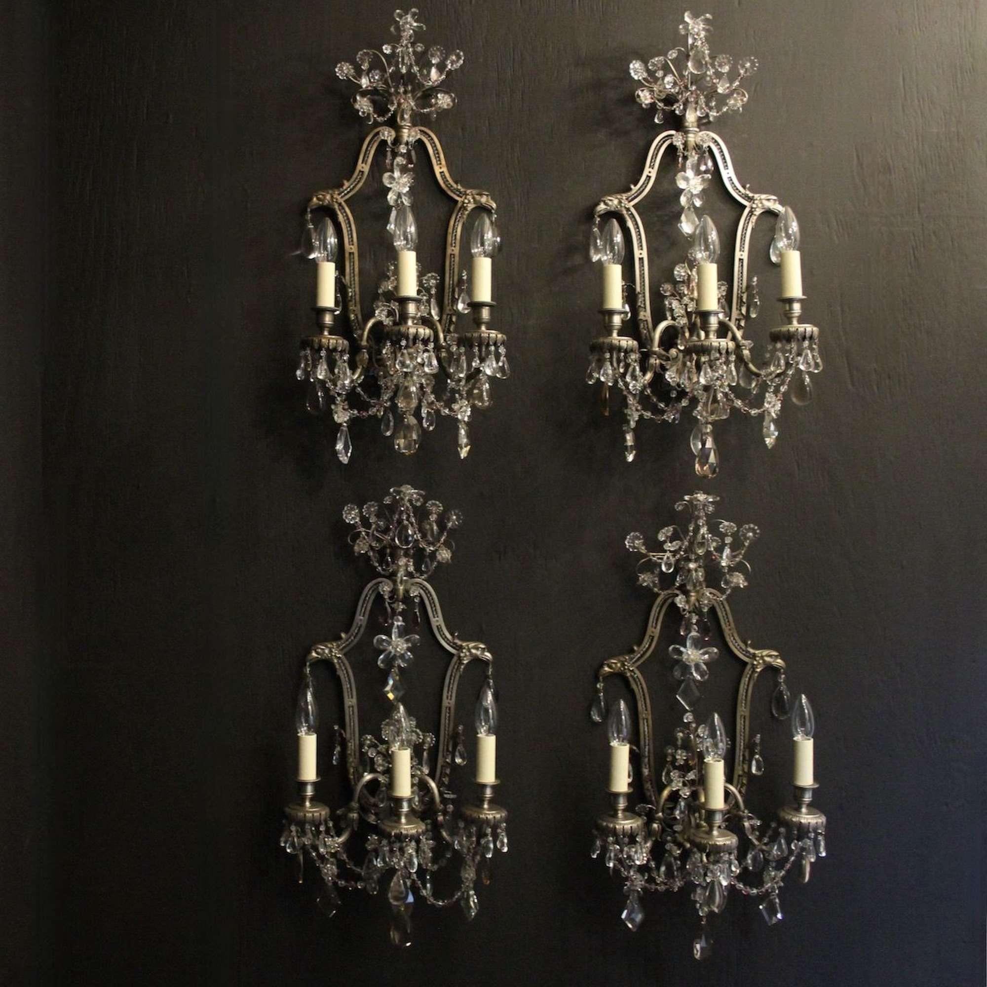 French Set Of 4 Silver Gilded Bronze Wall Lights
