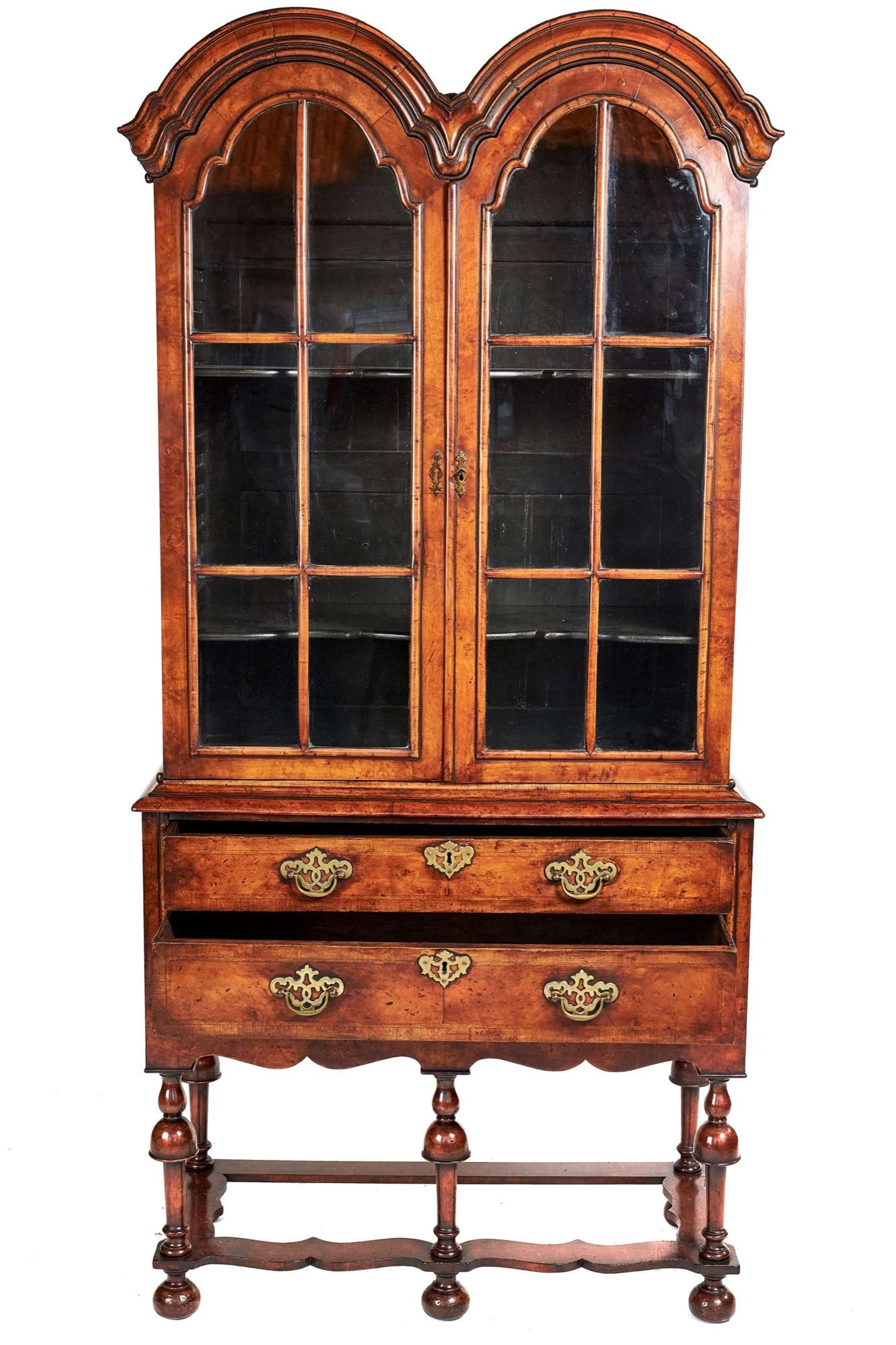 Antique walnut Queen Anne Revival Double dome Display cabinet circa 1900