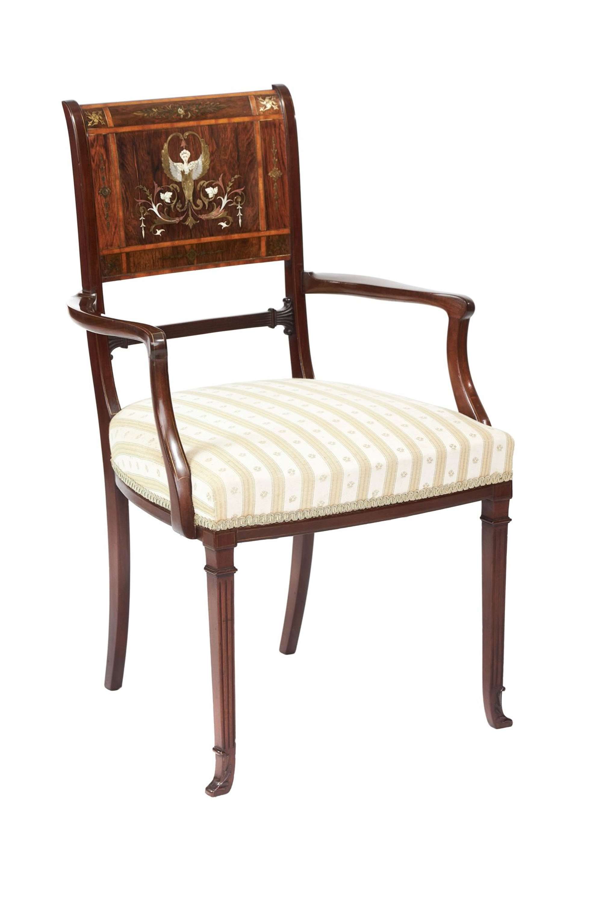 Exhibition quality Fine brass inlaid Rosewood elbow chair