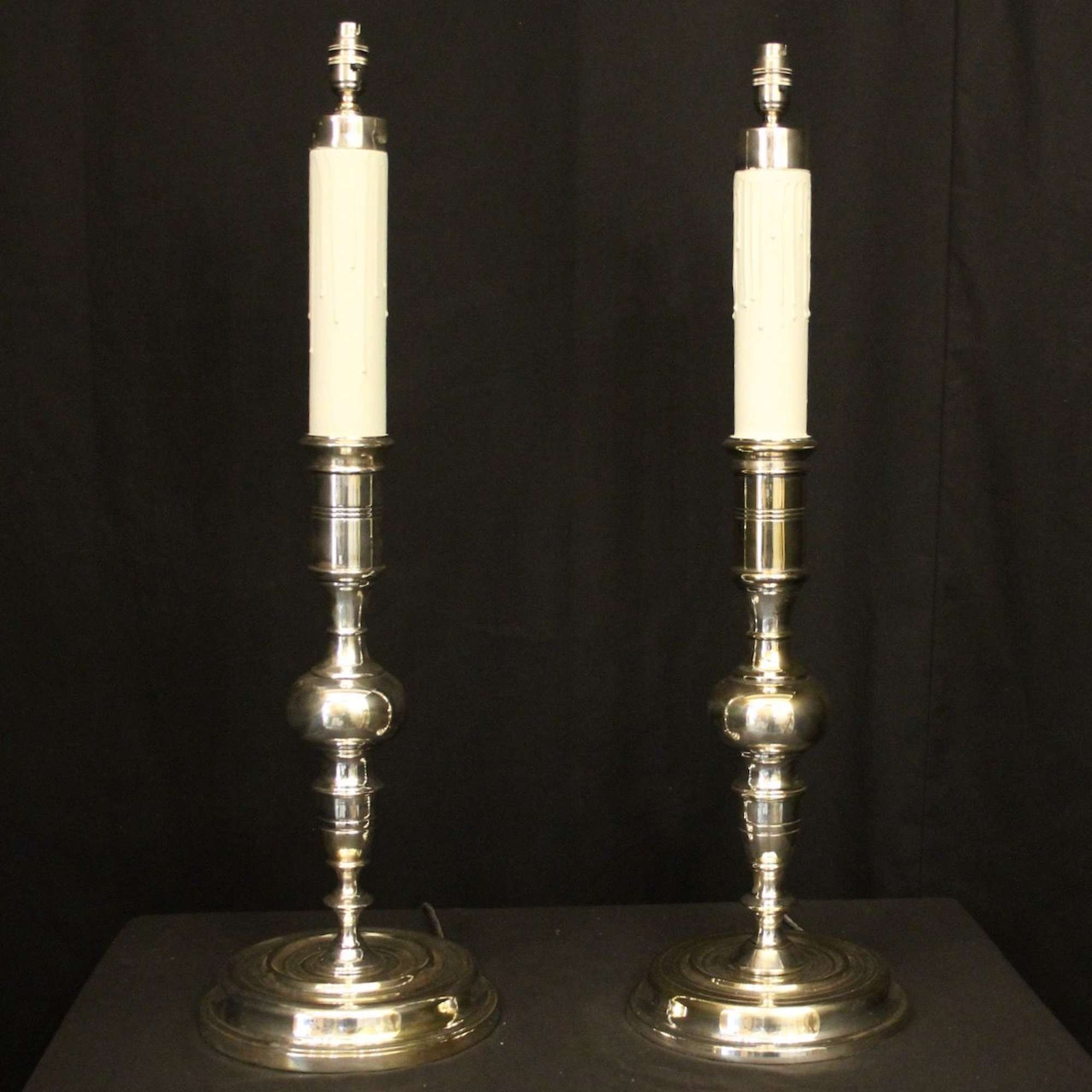 Spanish Pair Silver Plated Valenti Table Lamps
