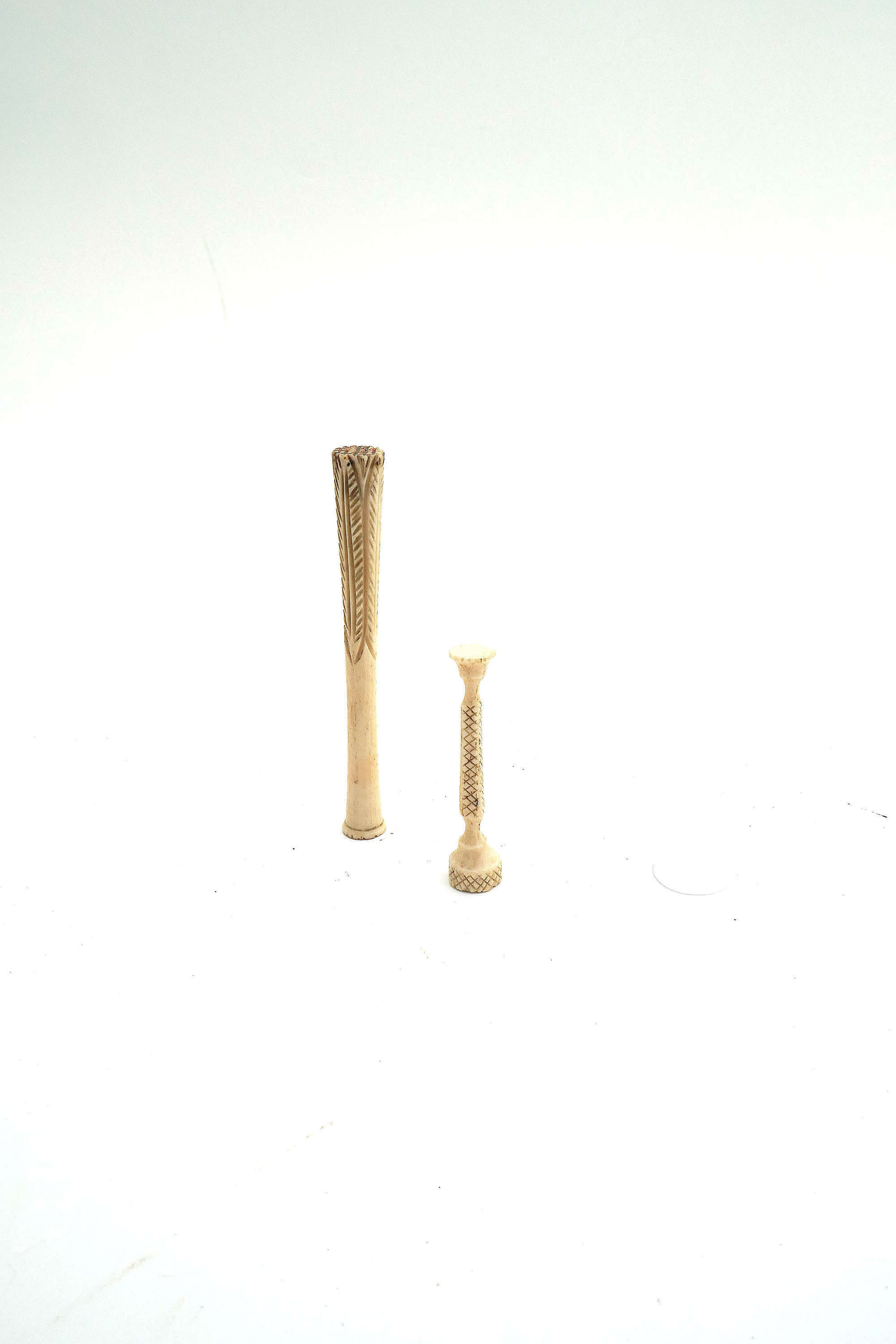 Antique 19thc Pair Of Bone Pipe Tampers With Carved Decoration.English