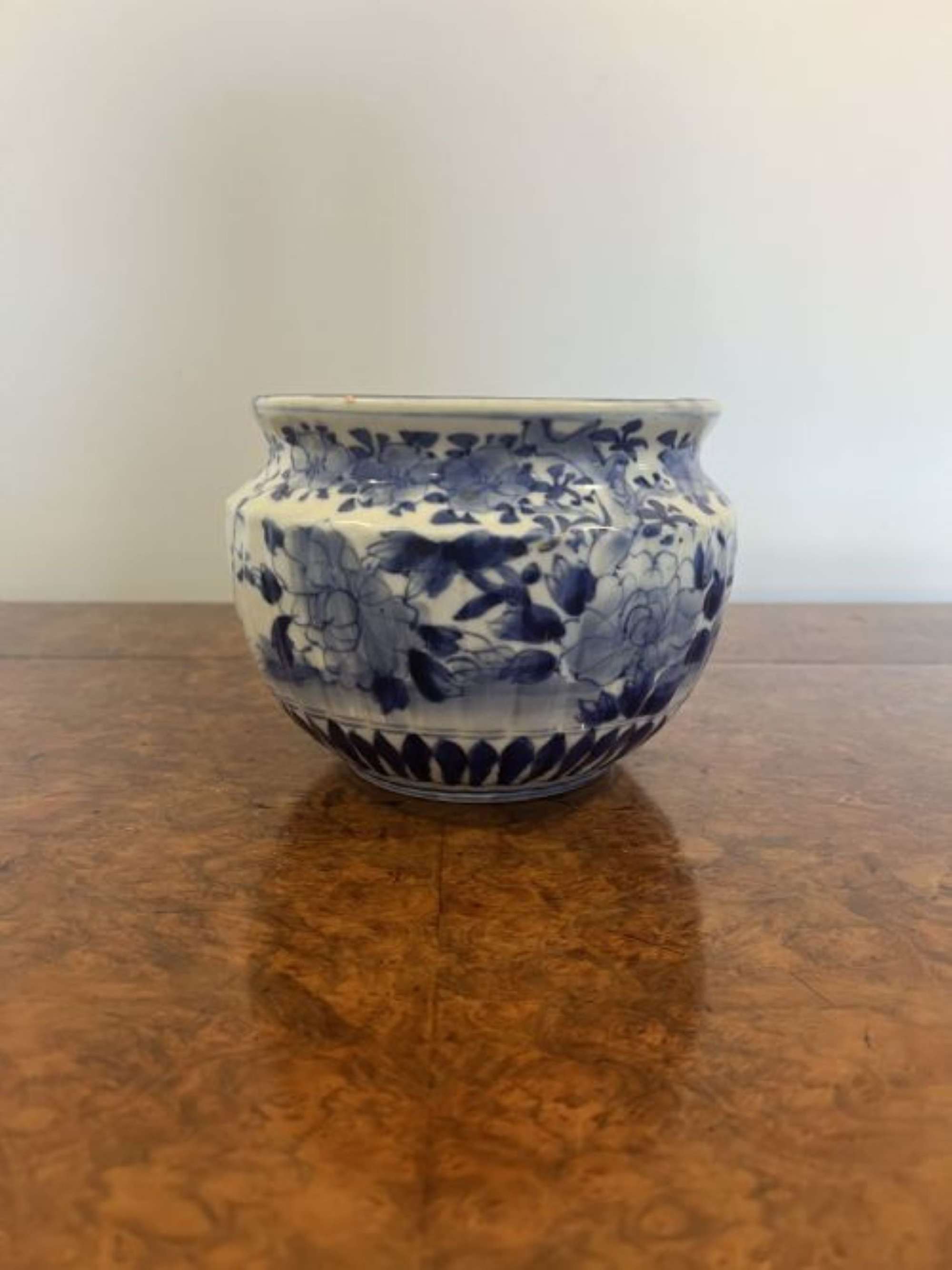 Lovely antique Japanese blue and white jardiniere