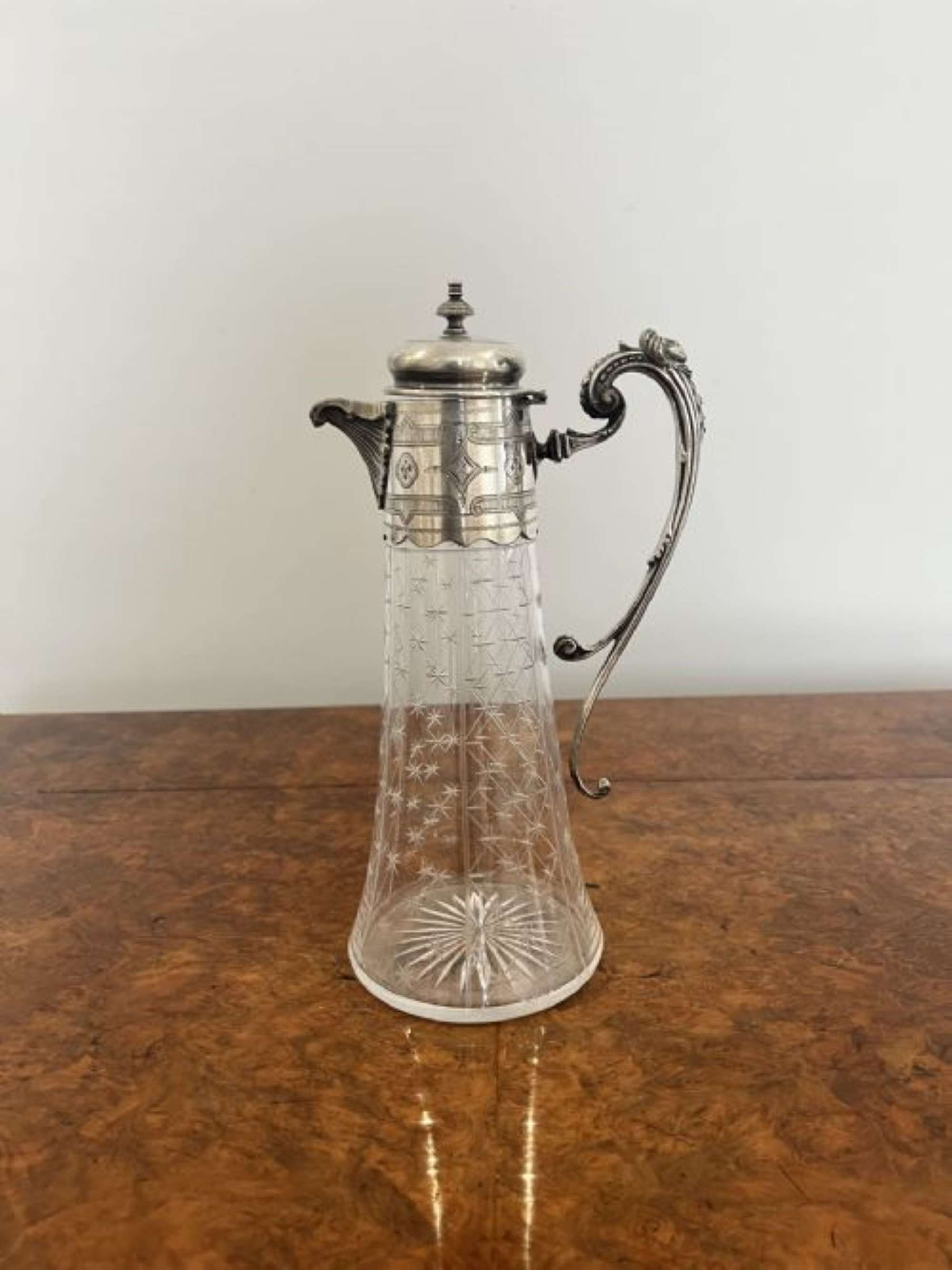 Stunning quality antique Victorian glass and silver plated claret jug