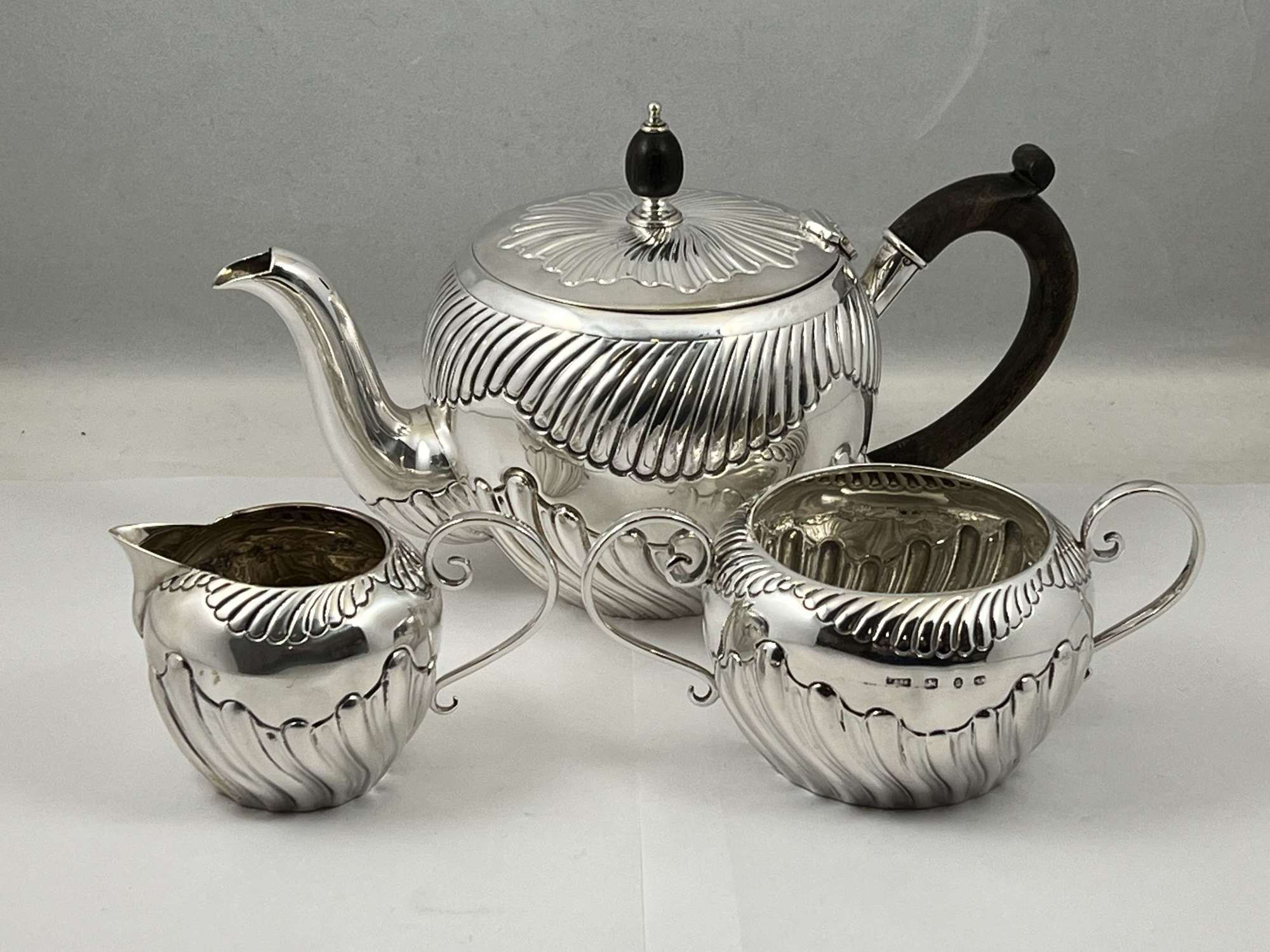 Victorian antique silver 3 piece tea set, Birmingham 1892