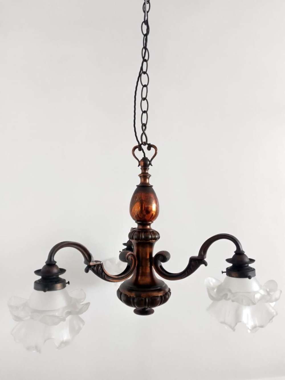 Edwardian Copper Antique Chandelier - 3 Arm