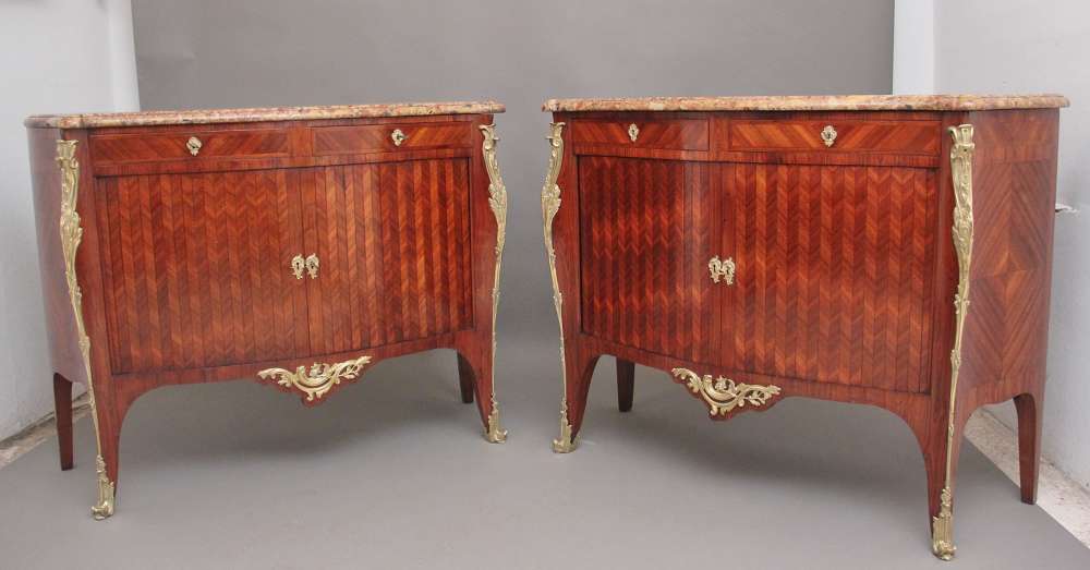 Pair 19th Century French Kingwood And Marble Top Antique Commodes