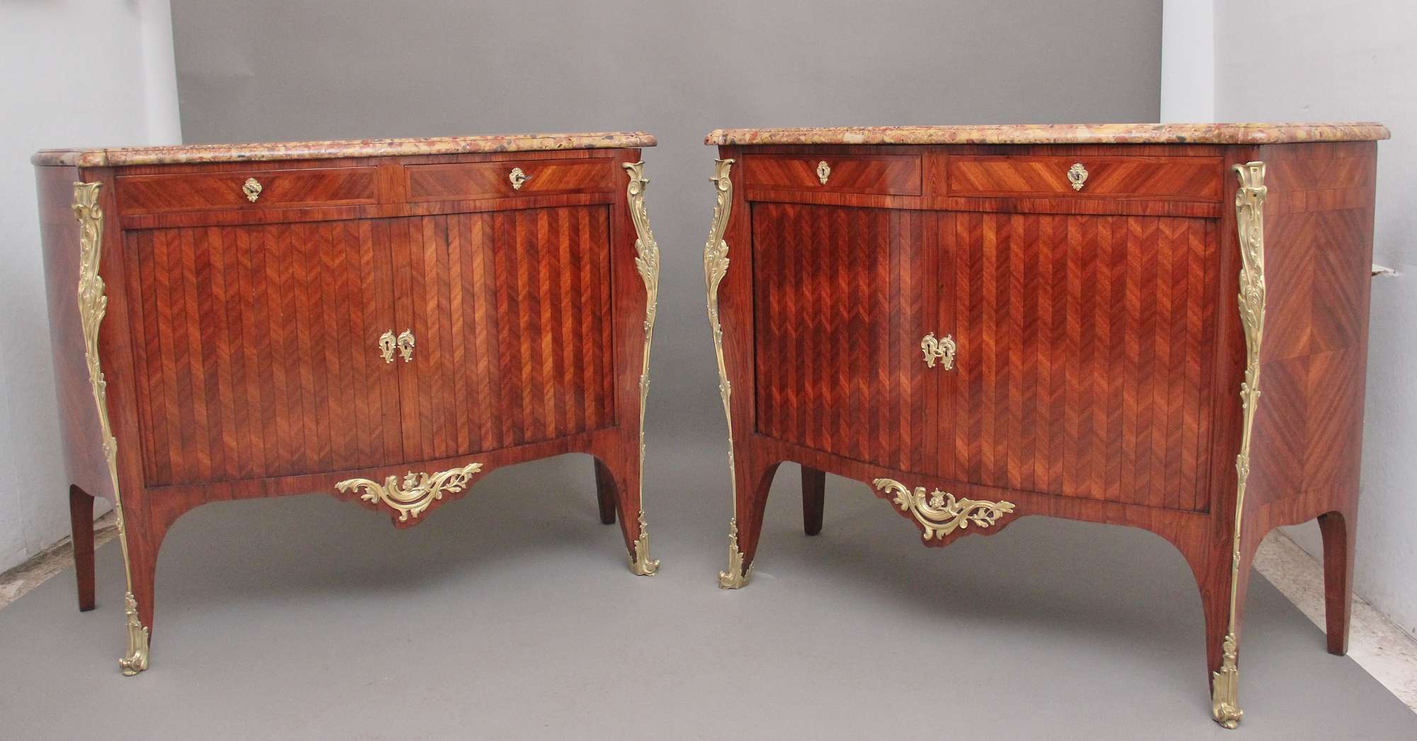 Pair 19th Century French Kingwood and marble top commodes