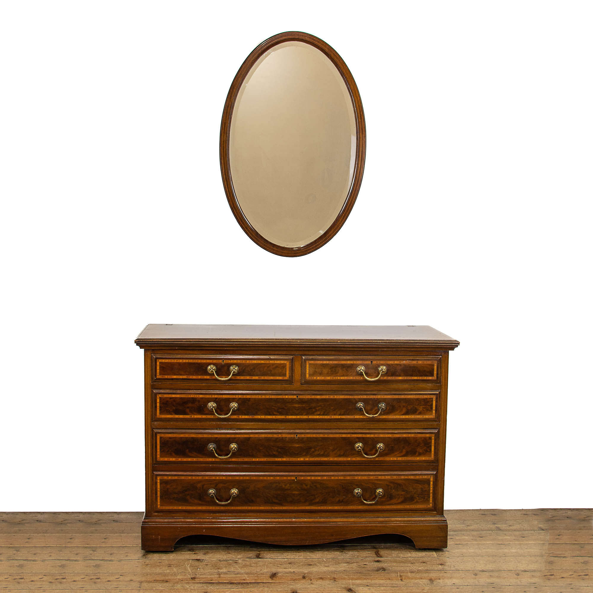 Edwardian Inlaid Mahogany Chest of Drawers with Matching Mirror