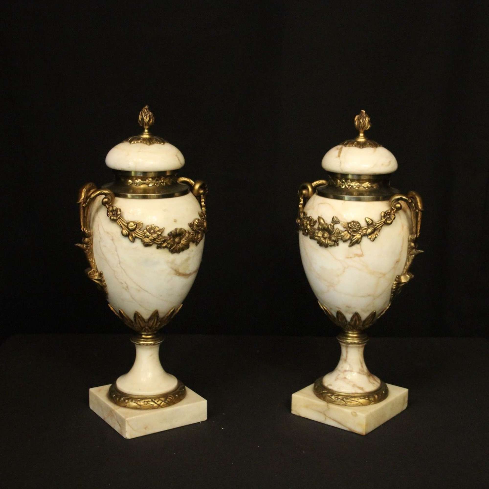 French Pair Of Marble Ormolu Cassolettes