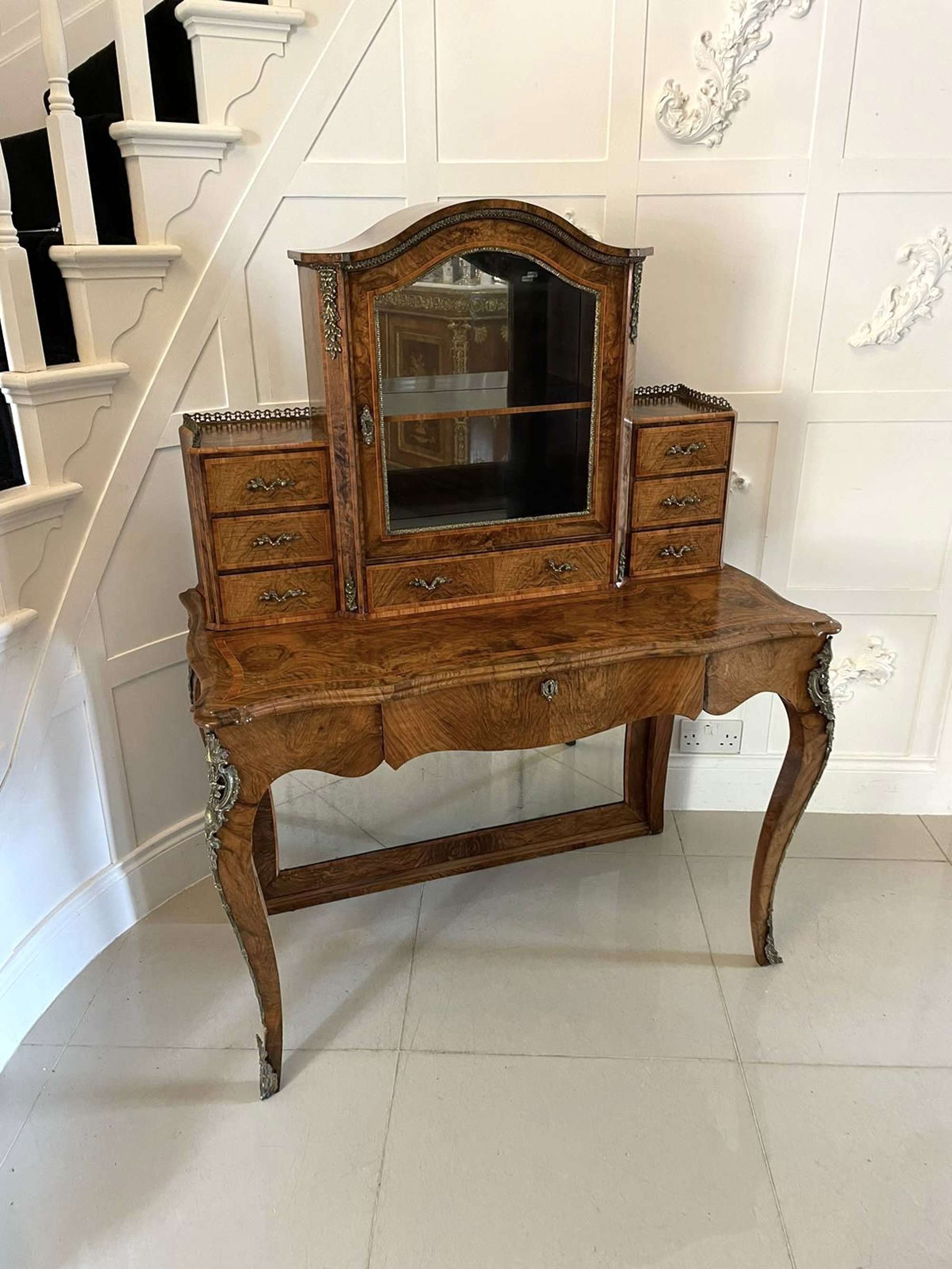Outstanding Quality Antique Victorian Burr Walnut Bonheur De Jour Writing Desk