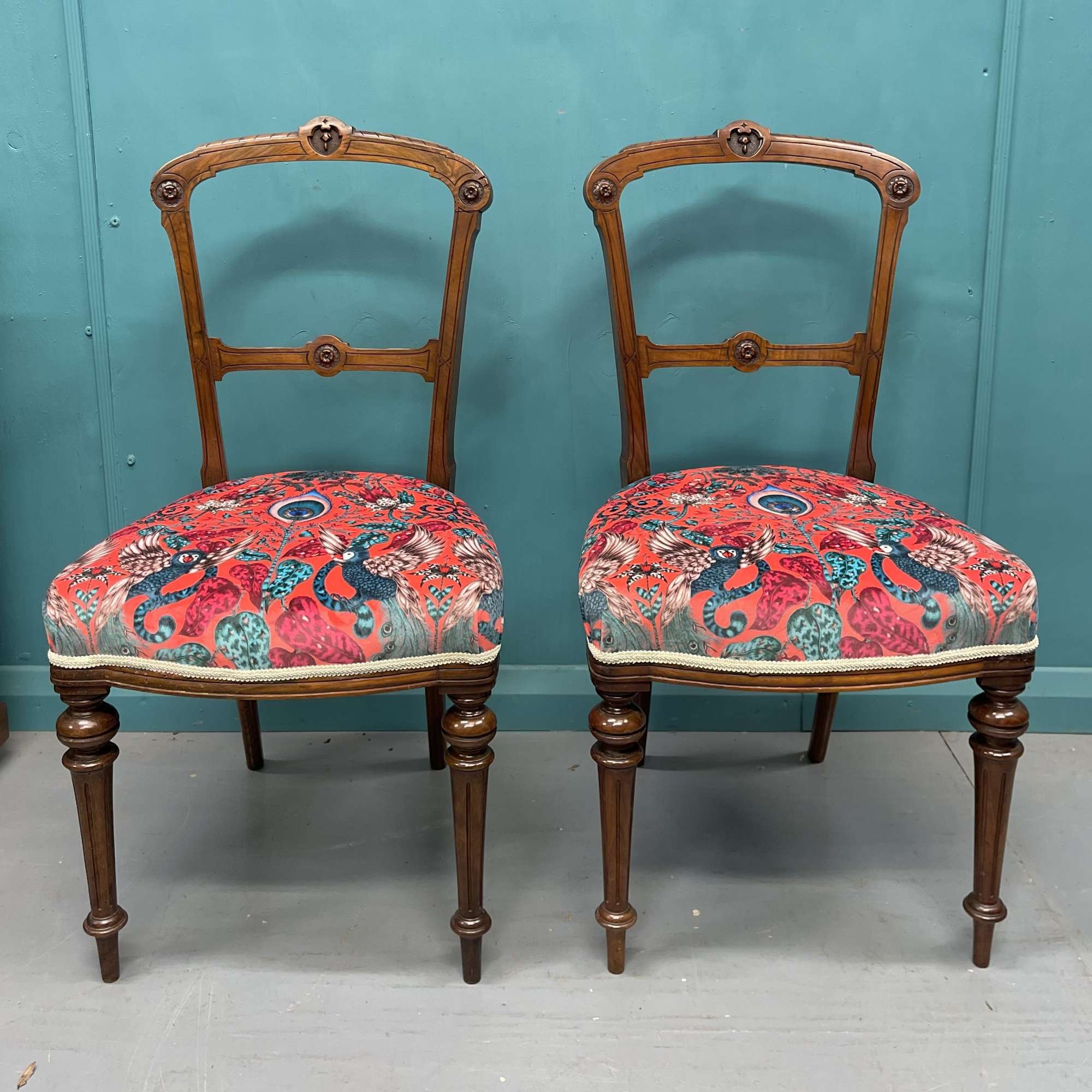 Pair of newly upholstered Edwardian side chairs