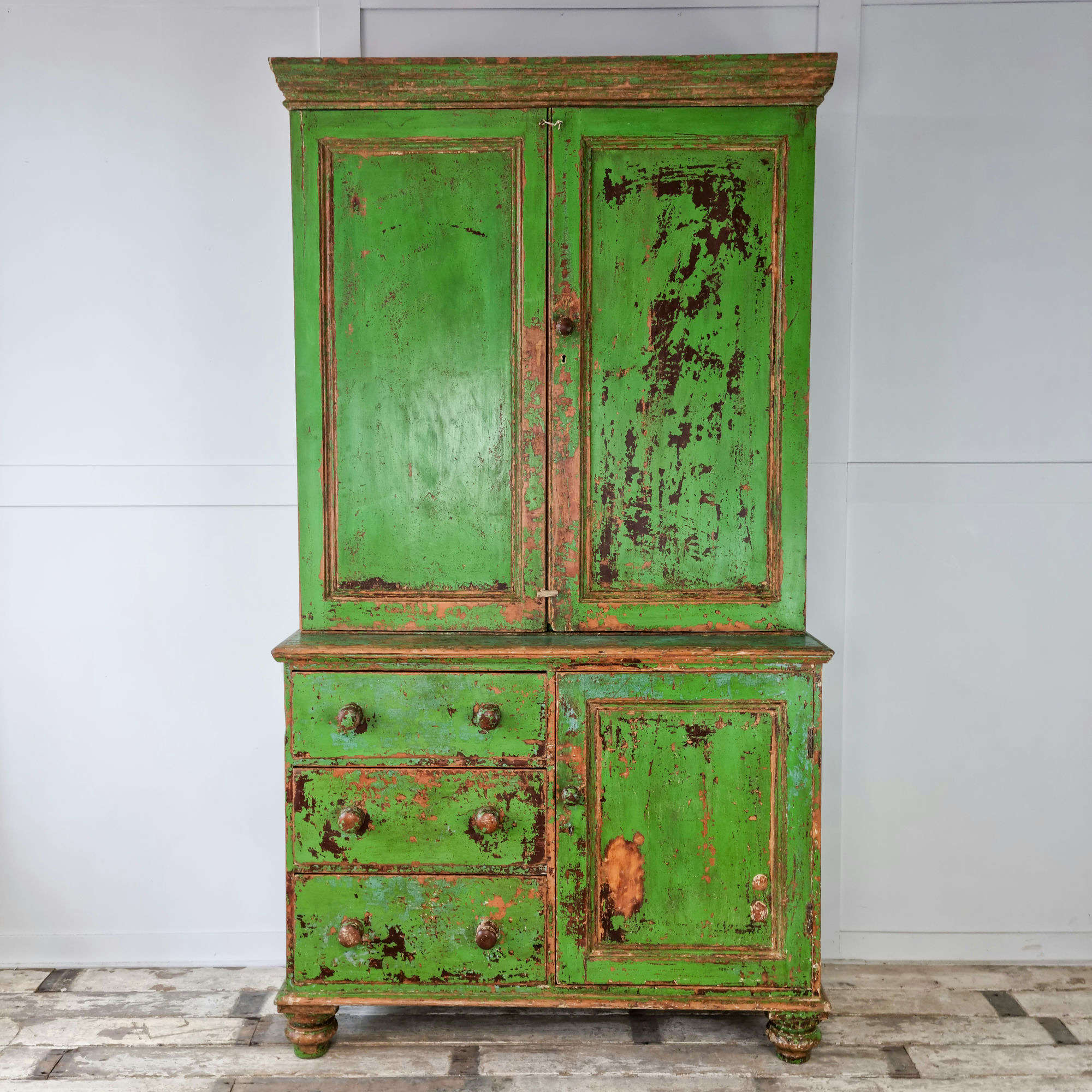 Victorian Painted Pine Dresser | Green Antique Cupboard | 19th Century Cupboard