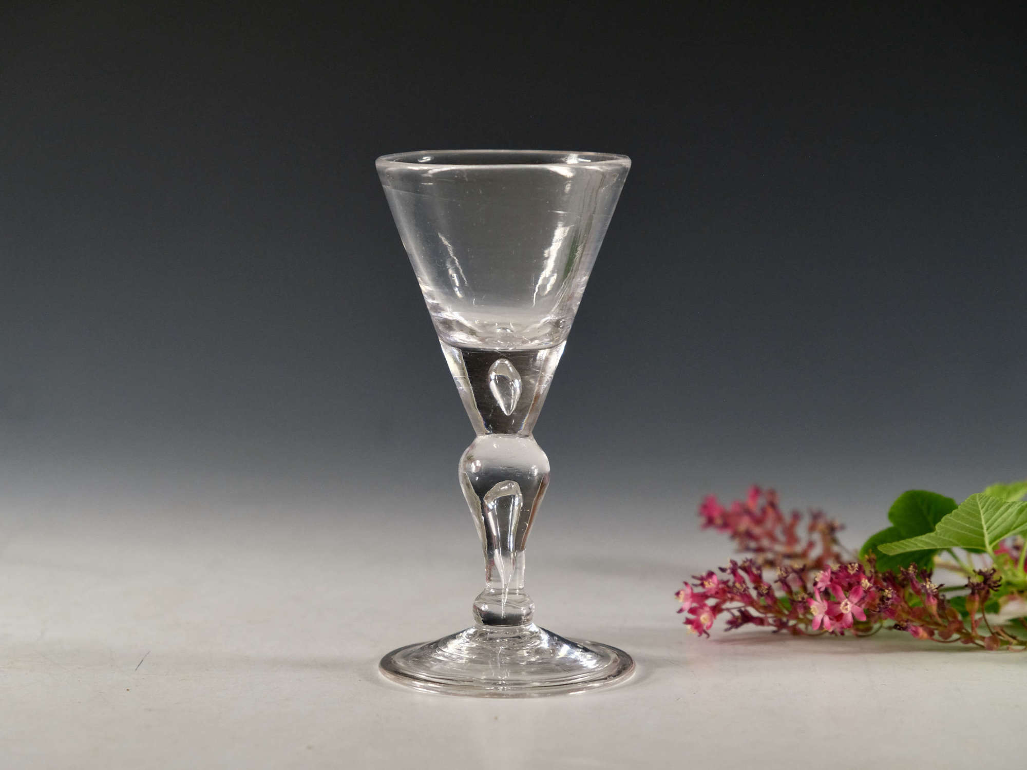 Antique glass baluster wine glass English c1725