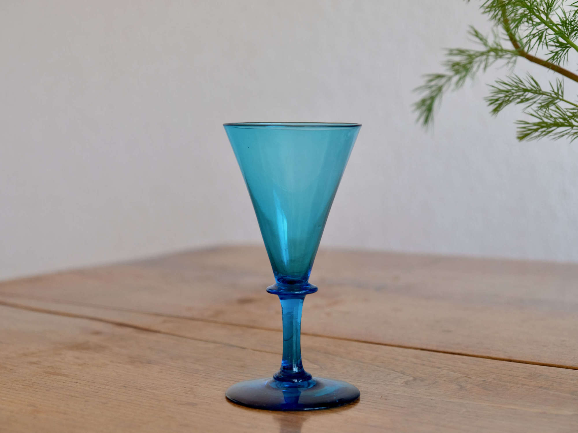 Antique glass - Kingfisher blue wine glass English c1850