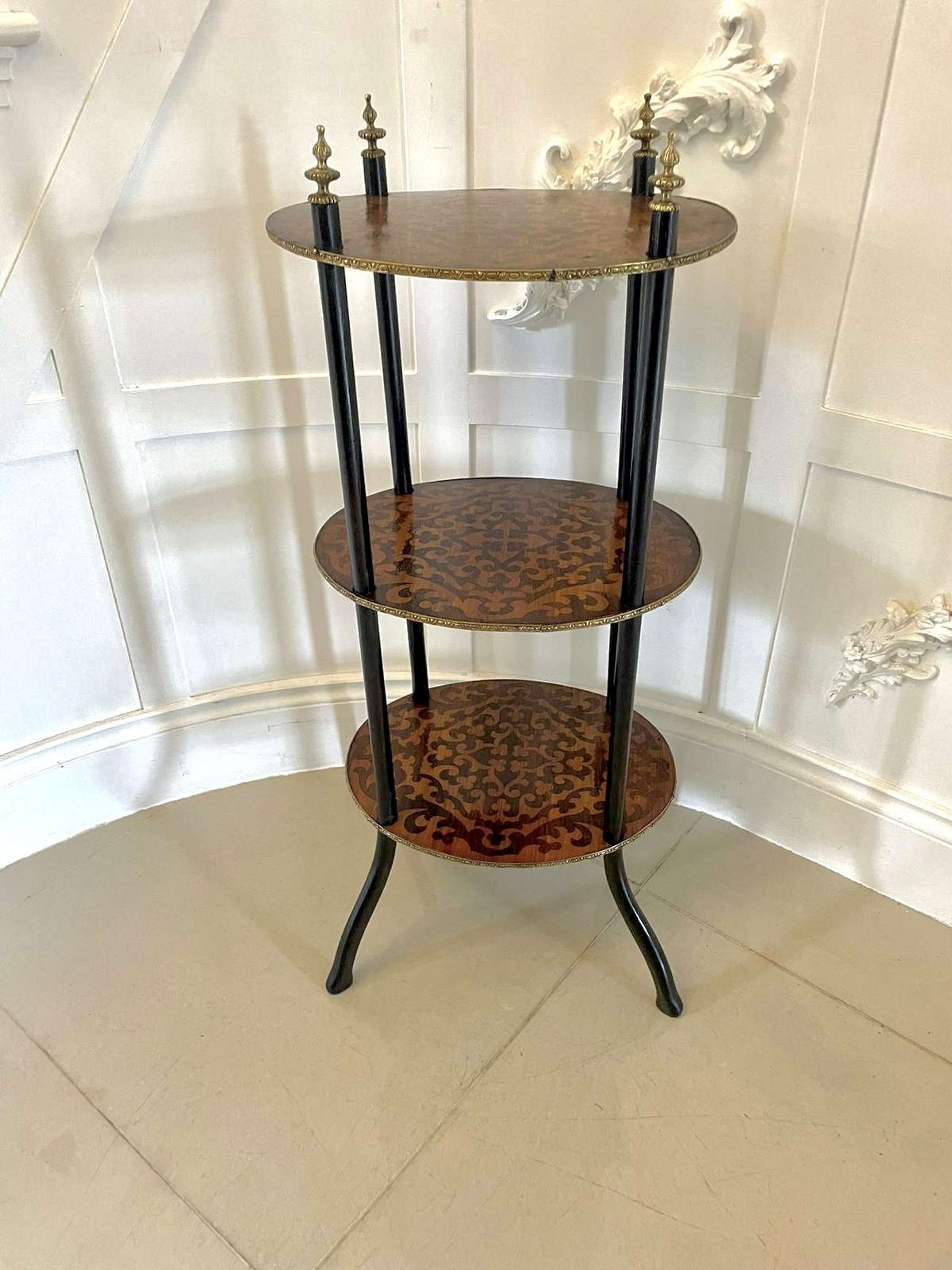 Antique Victorian Three Tier Oval Inlaid Stand/display Shelves