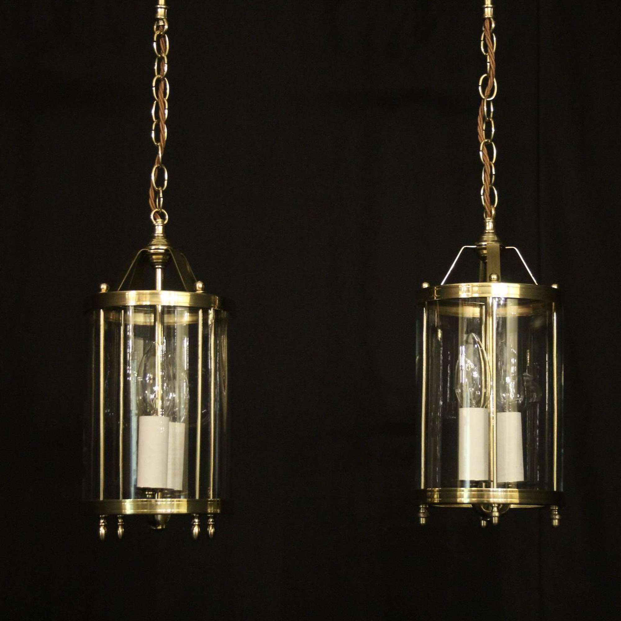 French Pair Of Brass Twin Light Hall Lanterns