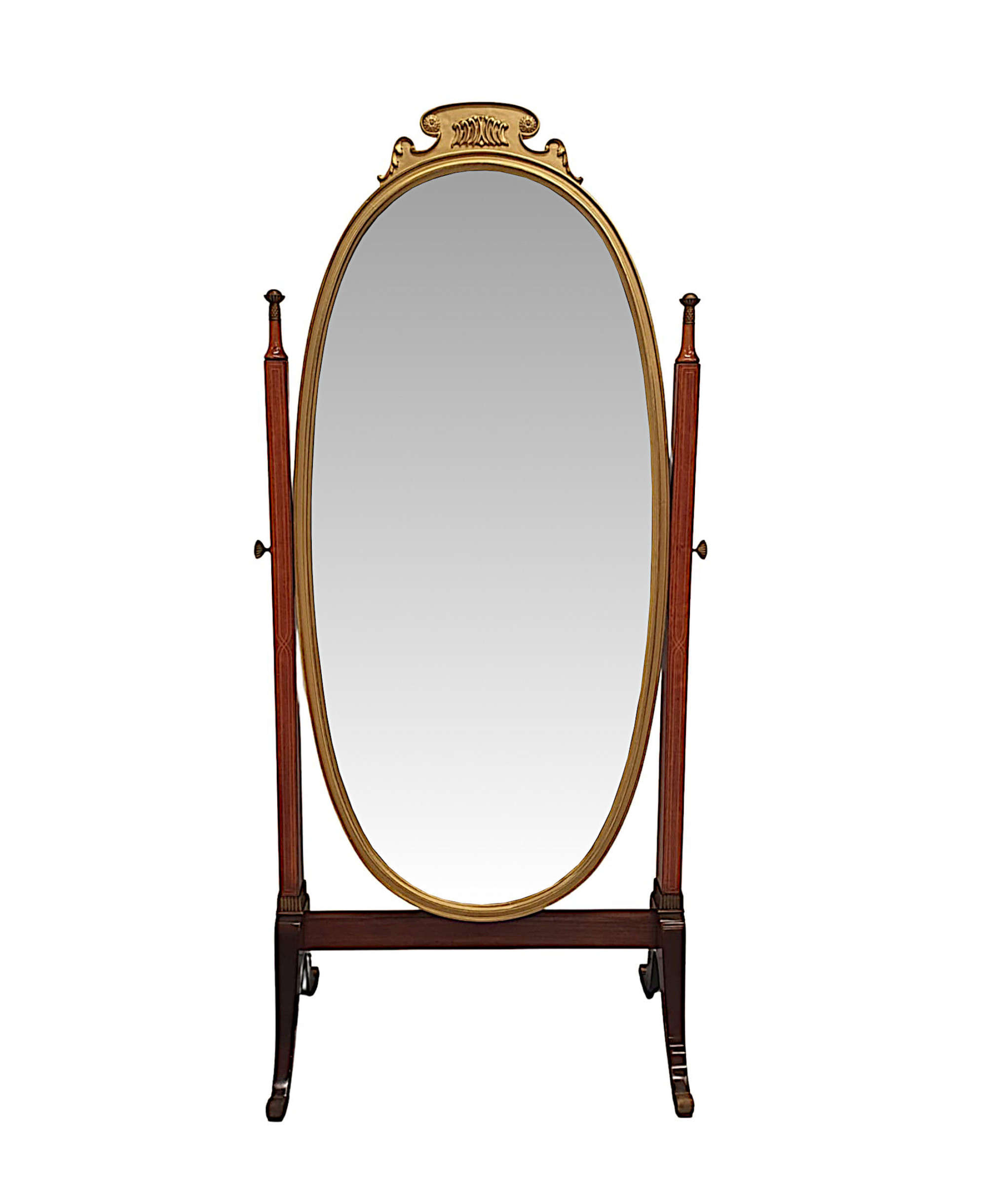 A Very Fine and Unusual Edwardian Rosewood and Giltwood Cheval Mirror