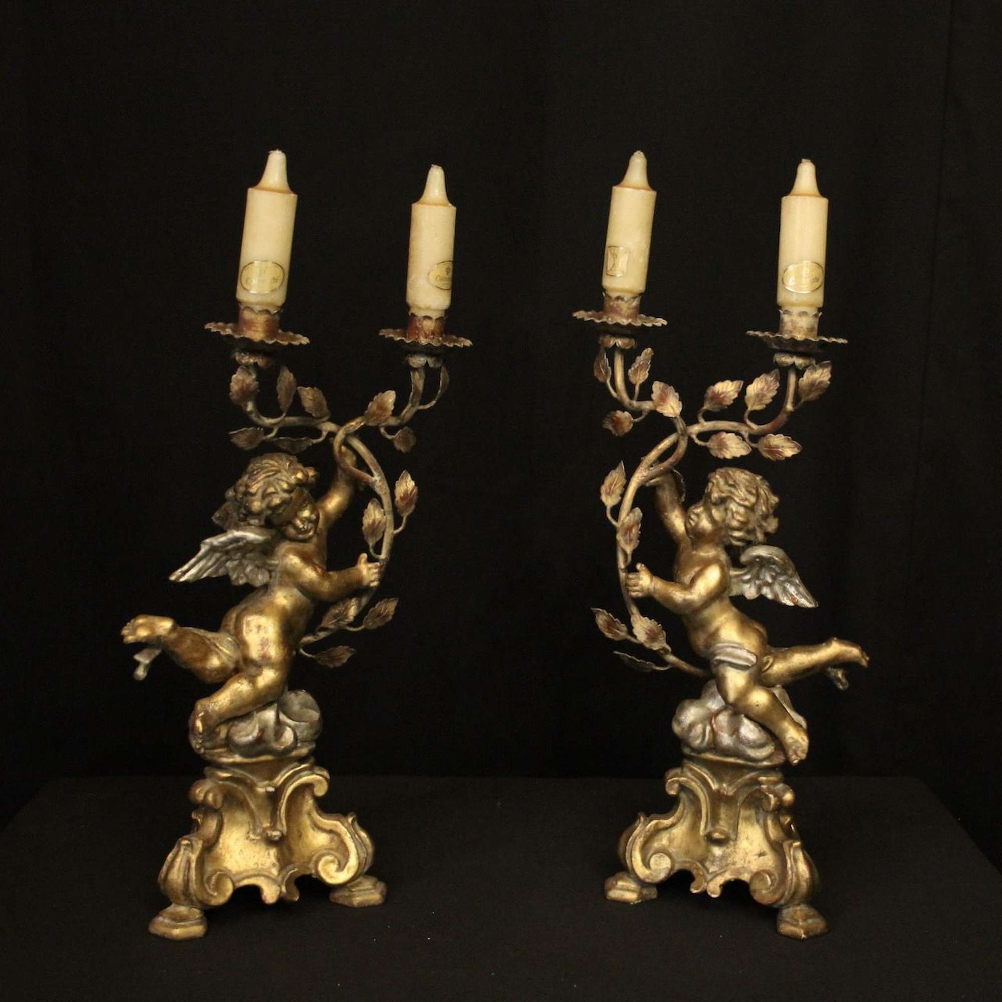 French Gilded Cherub Table Sconces 