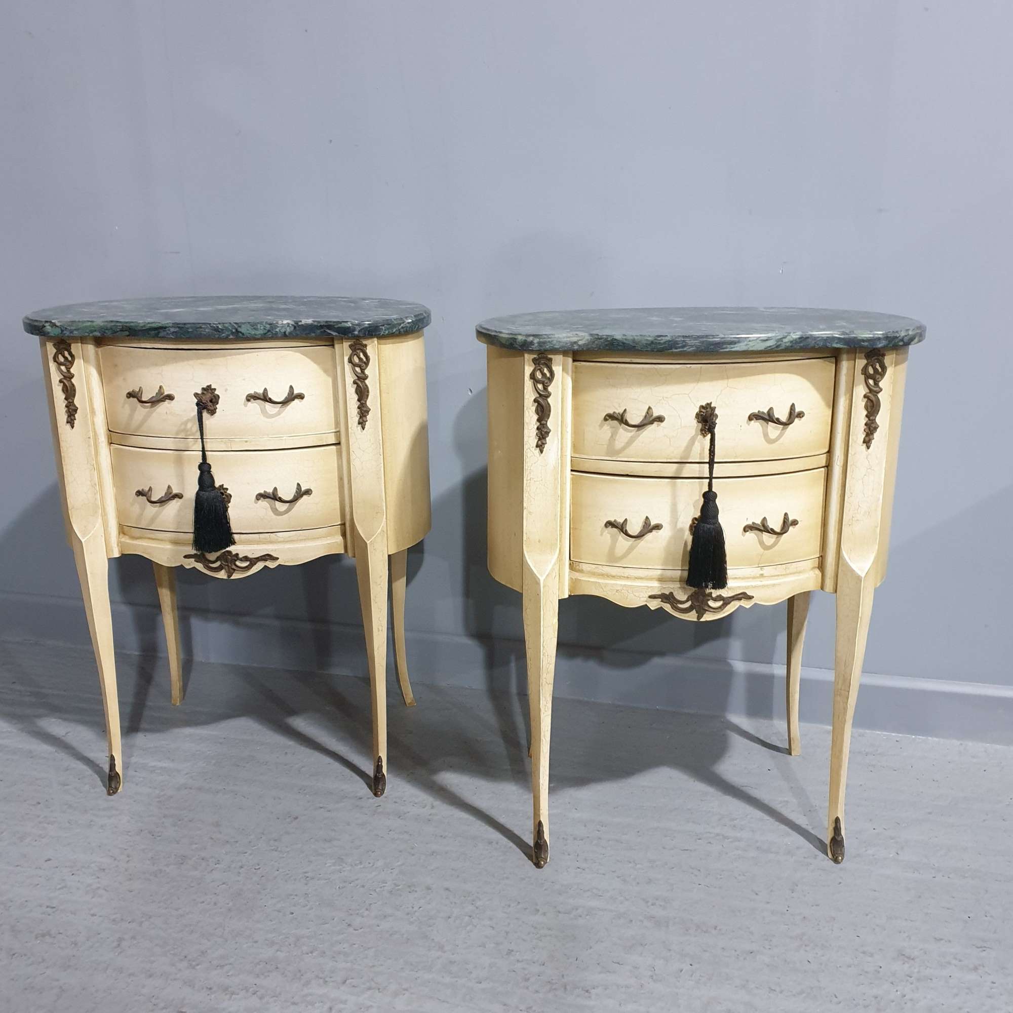 Pair French Painted Bedside Chests Of Drawers