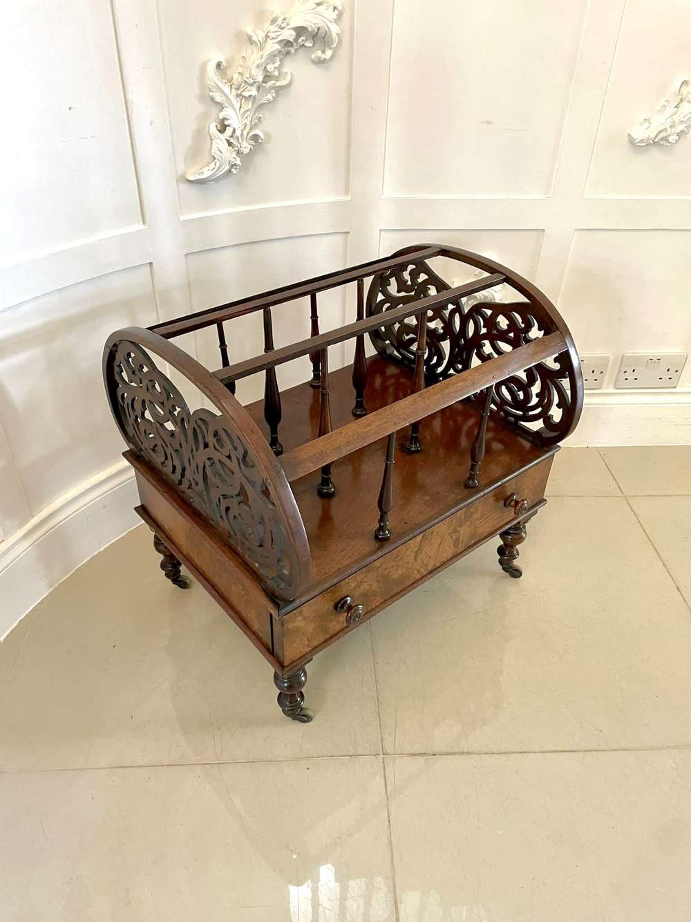 Large Antique Victorian Freestanding Burr Walnut Canterbury