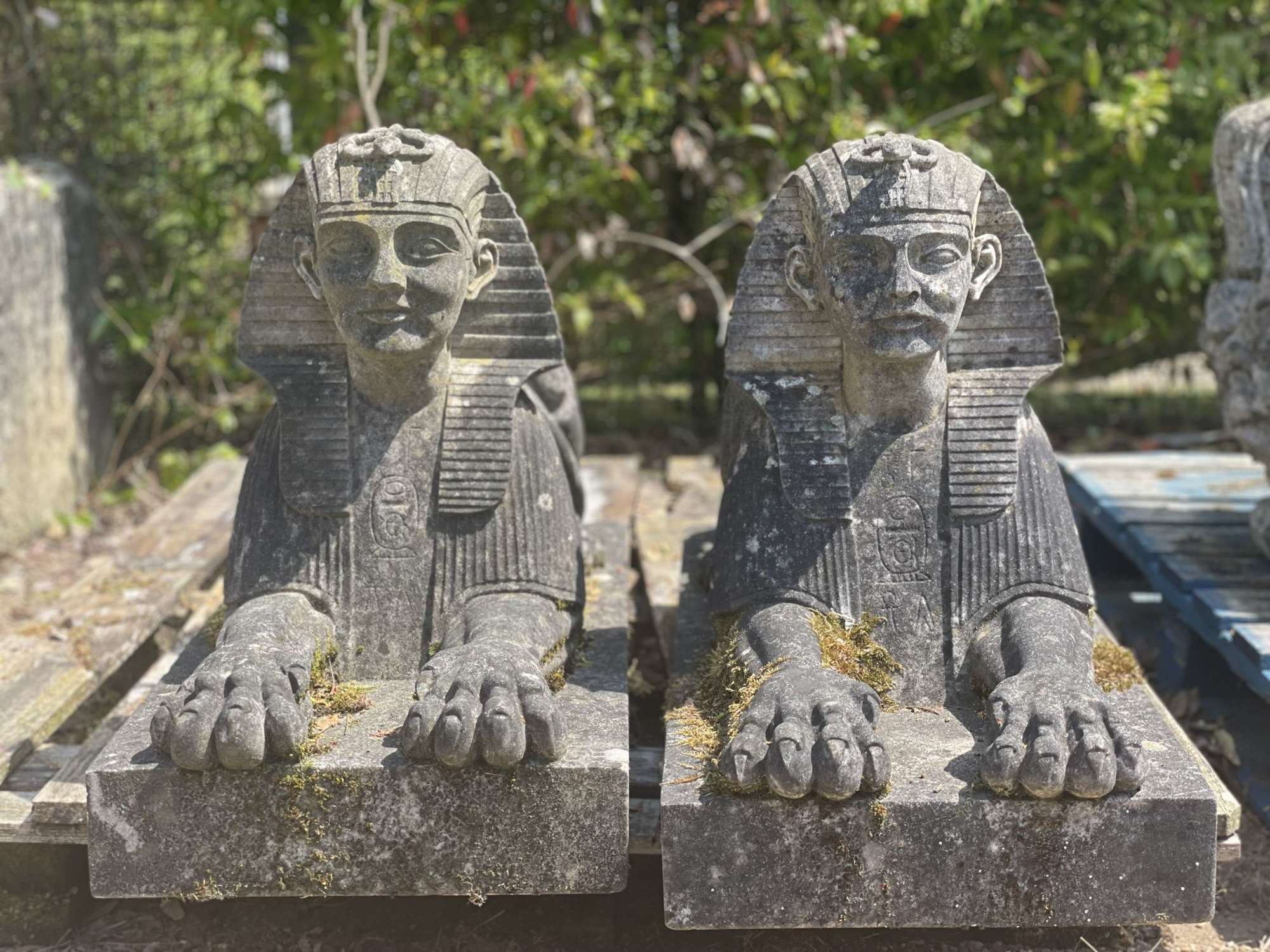 Pair of 20th Century Marble Sphinx