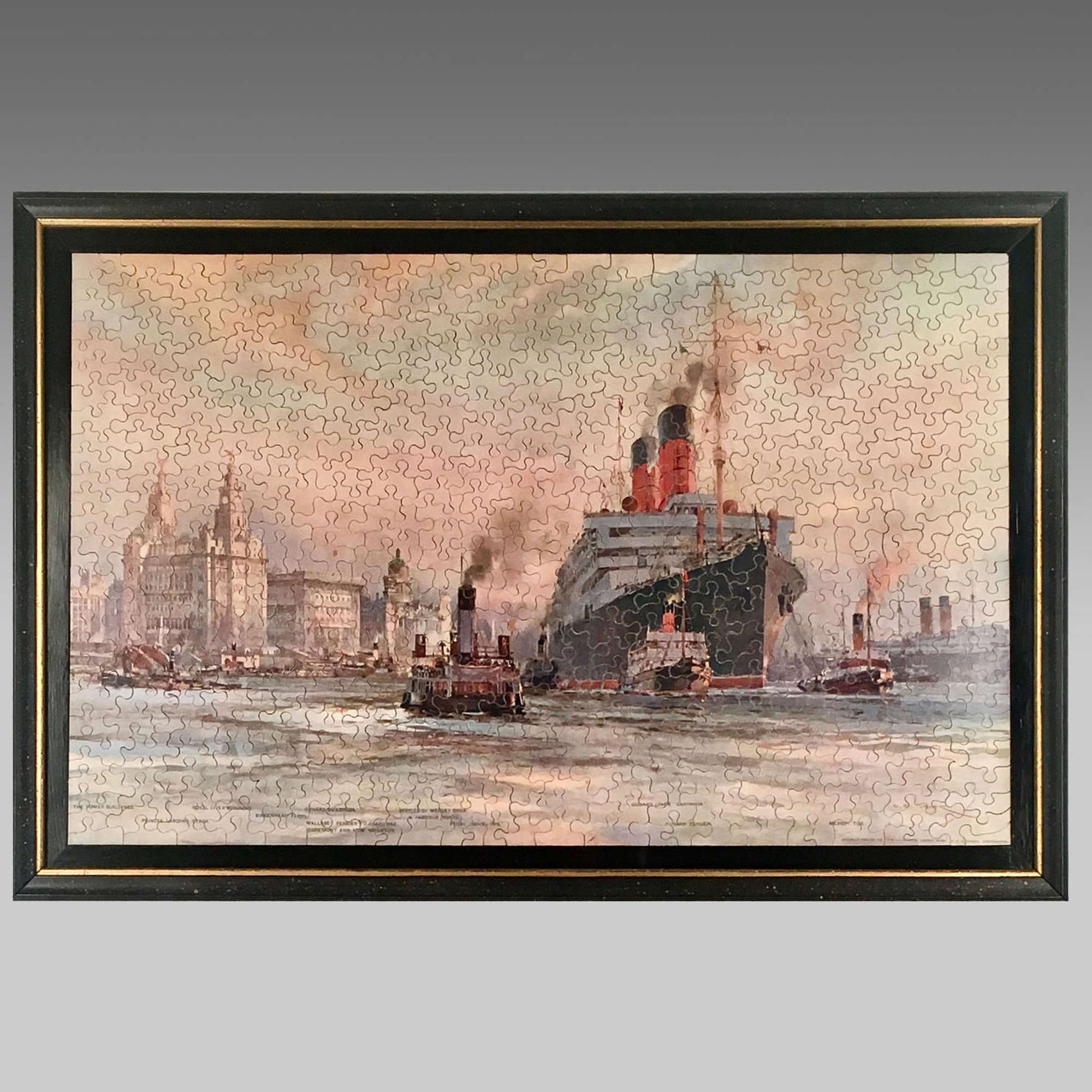 Vintage jigsaw puzzle,  Cunard Liner ‘Carmania’ leaving Liverpool