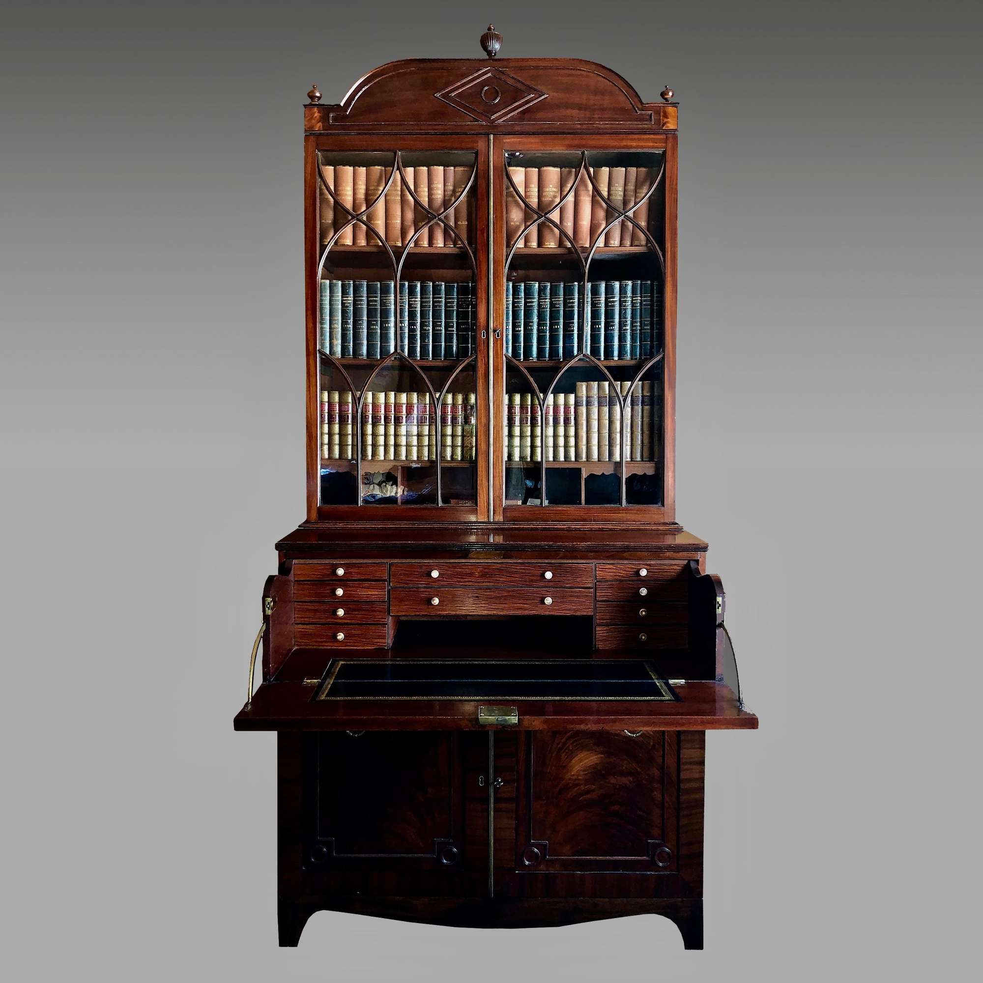 Regency mahogany secretaire bookcase