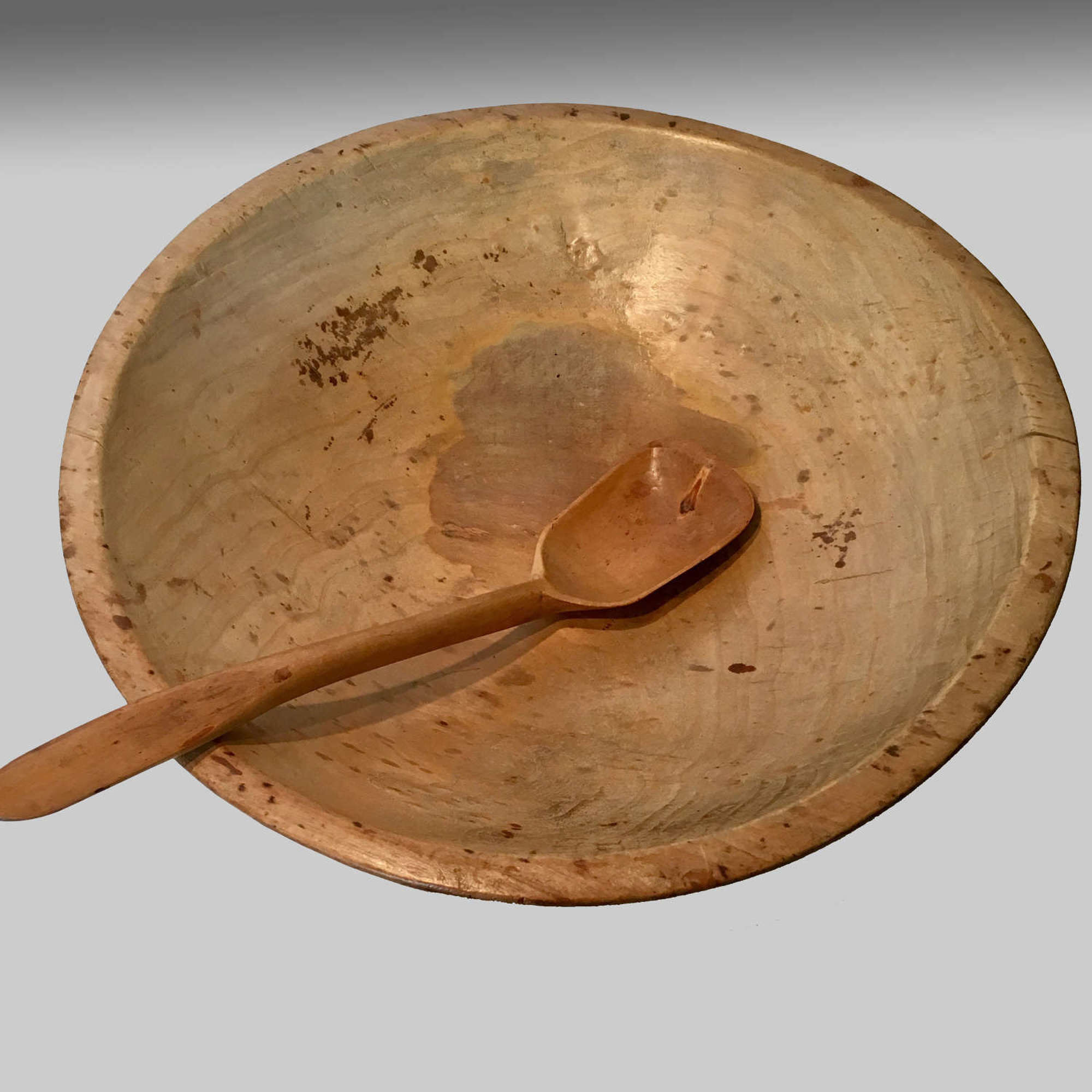 Antique sycamore dairy bowl and spoon