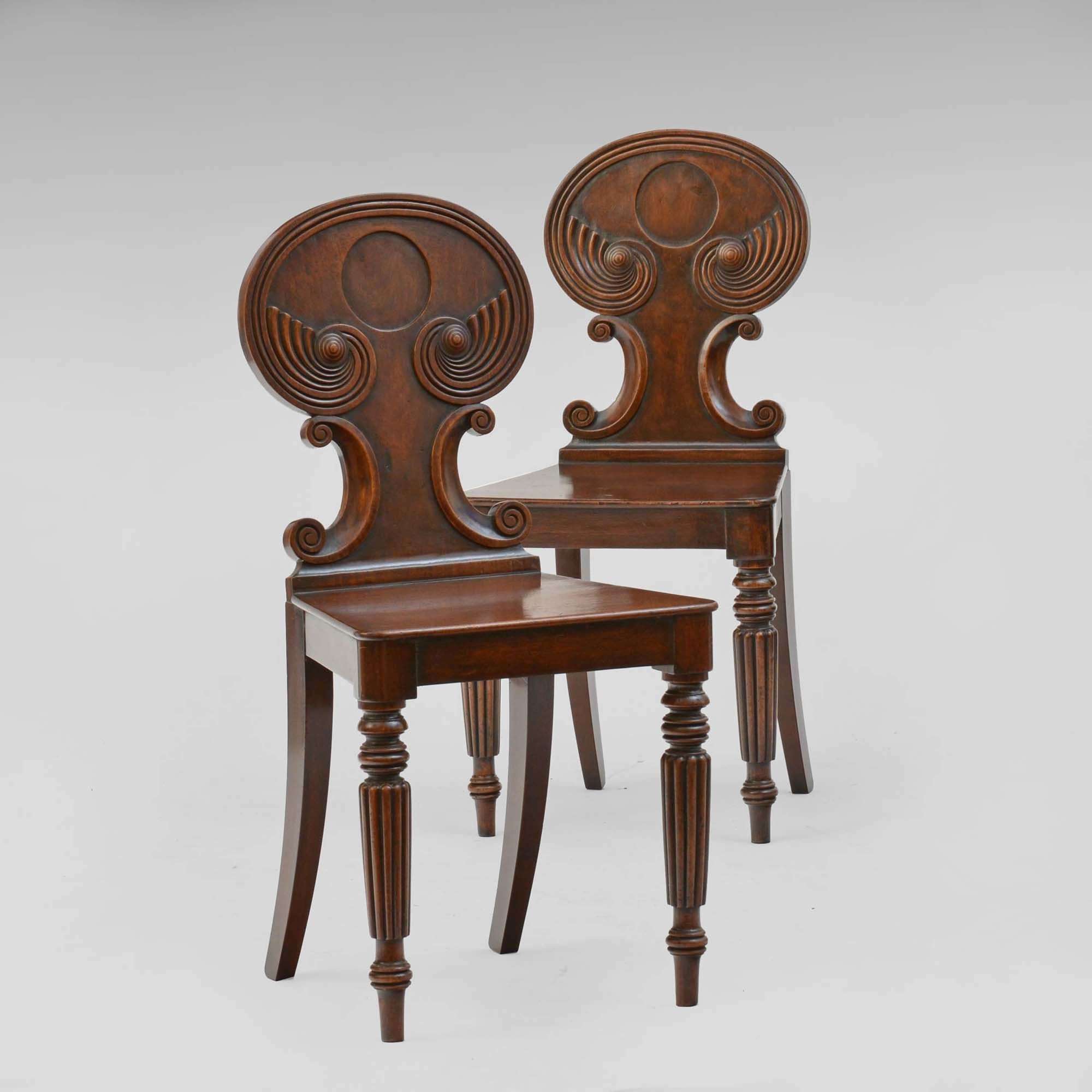 Pair Regency mahogany hall chairs