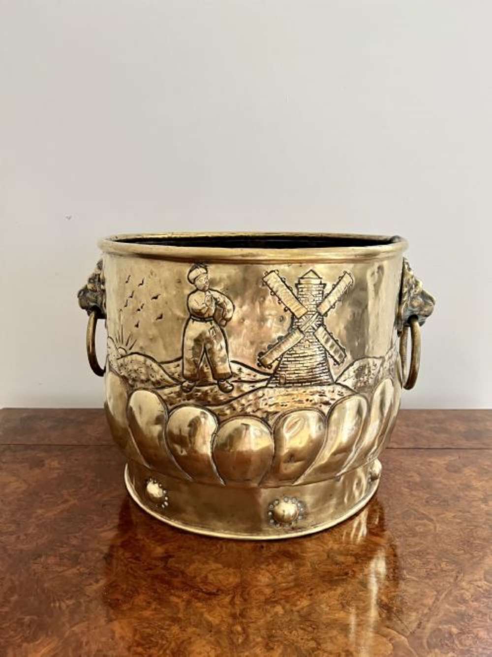 Large Antique Victorian Dutch Brass Jardiniere