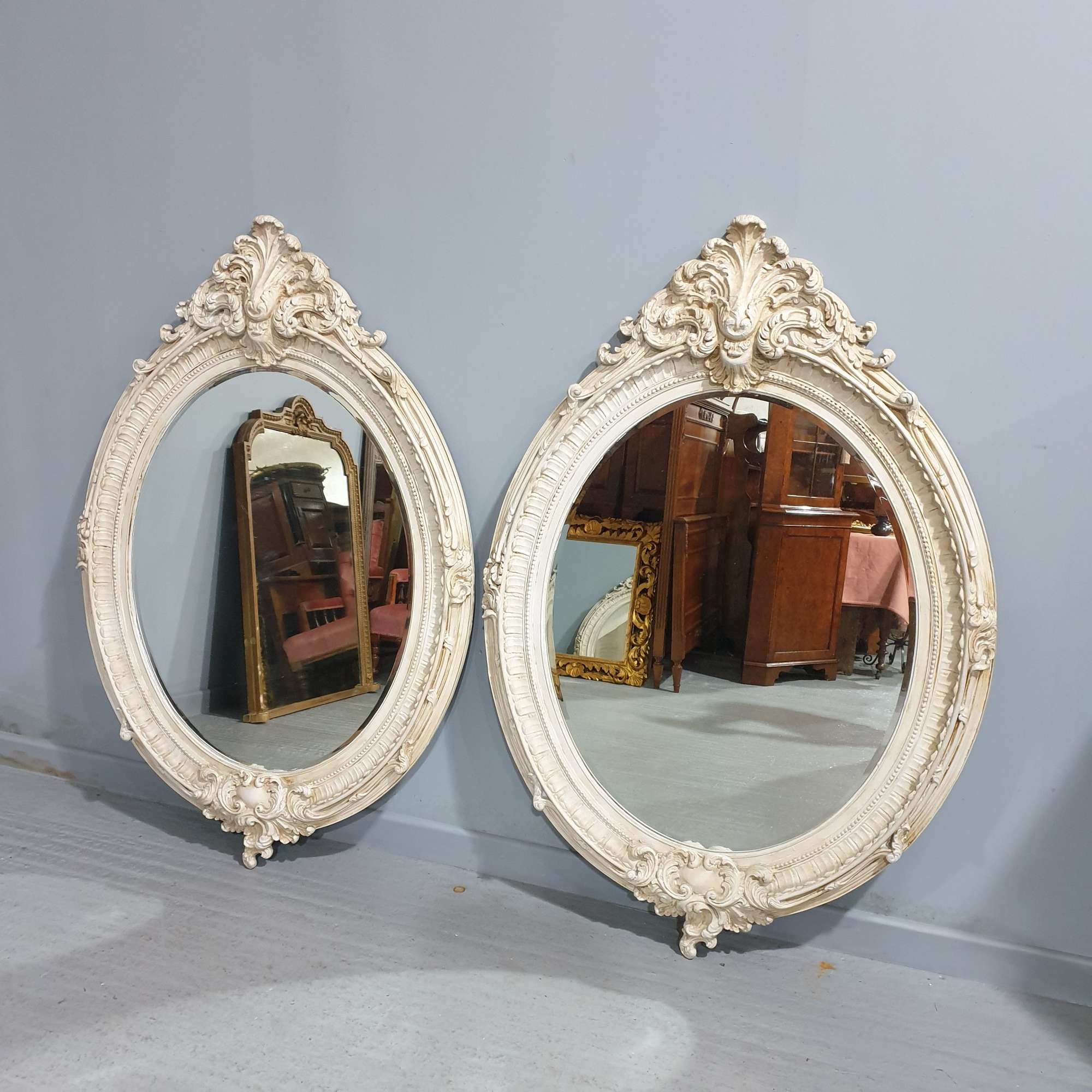 Huge Pair Painted Oval Mirrors