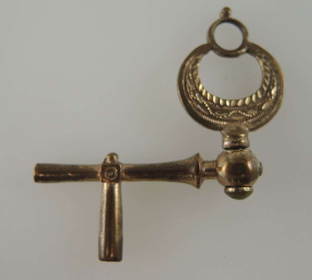 Fancy Early Gilt Double ended crank pocket watch key c1770