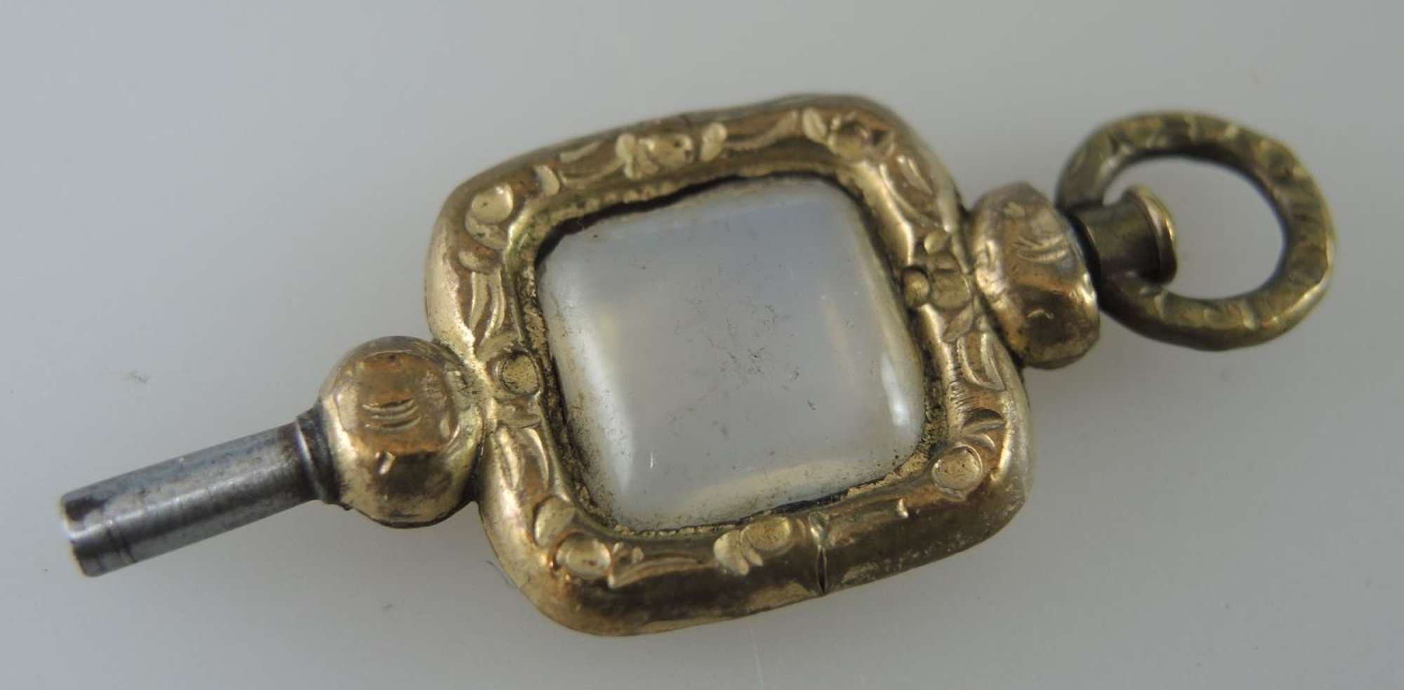 Gilt and Stone Set Pocket Watch Key. Circa 1870