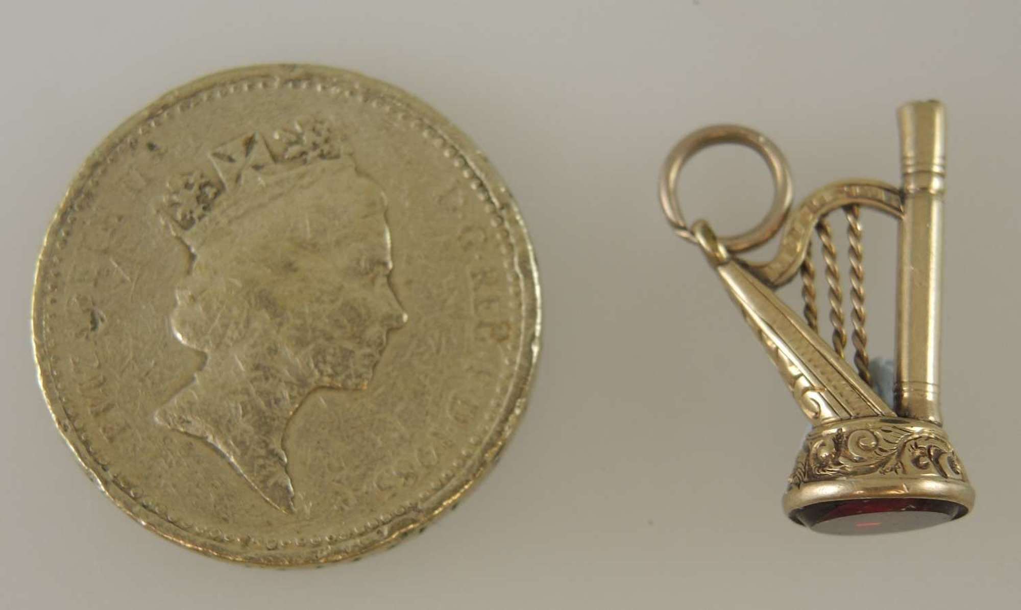 Gold cased and stone set HARP pocket watch key c1880
