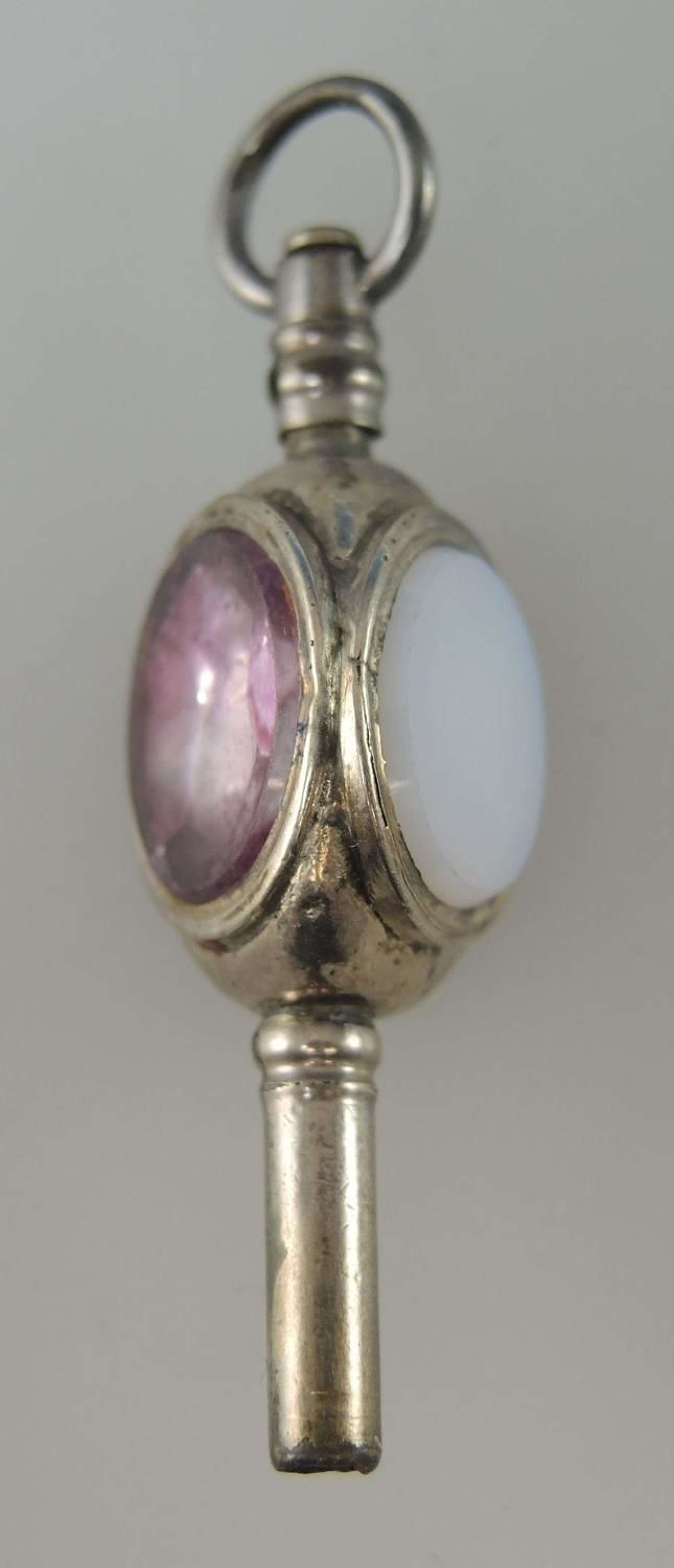 Silver Three Stone Pocket Watch Key. Circa 1850