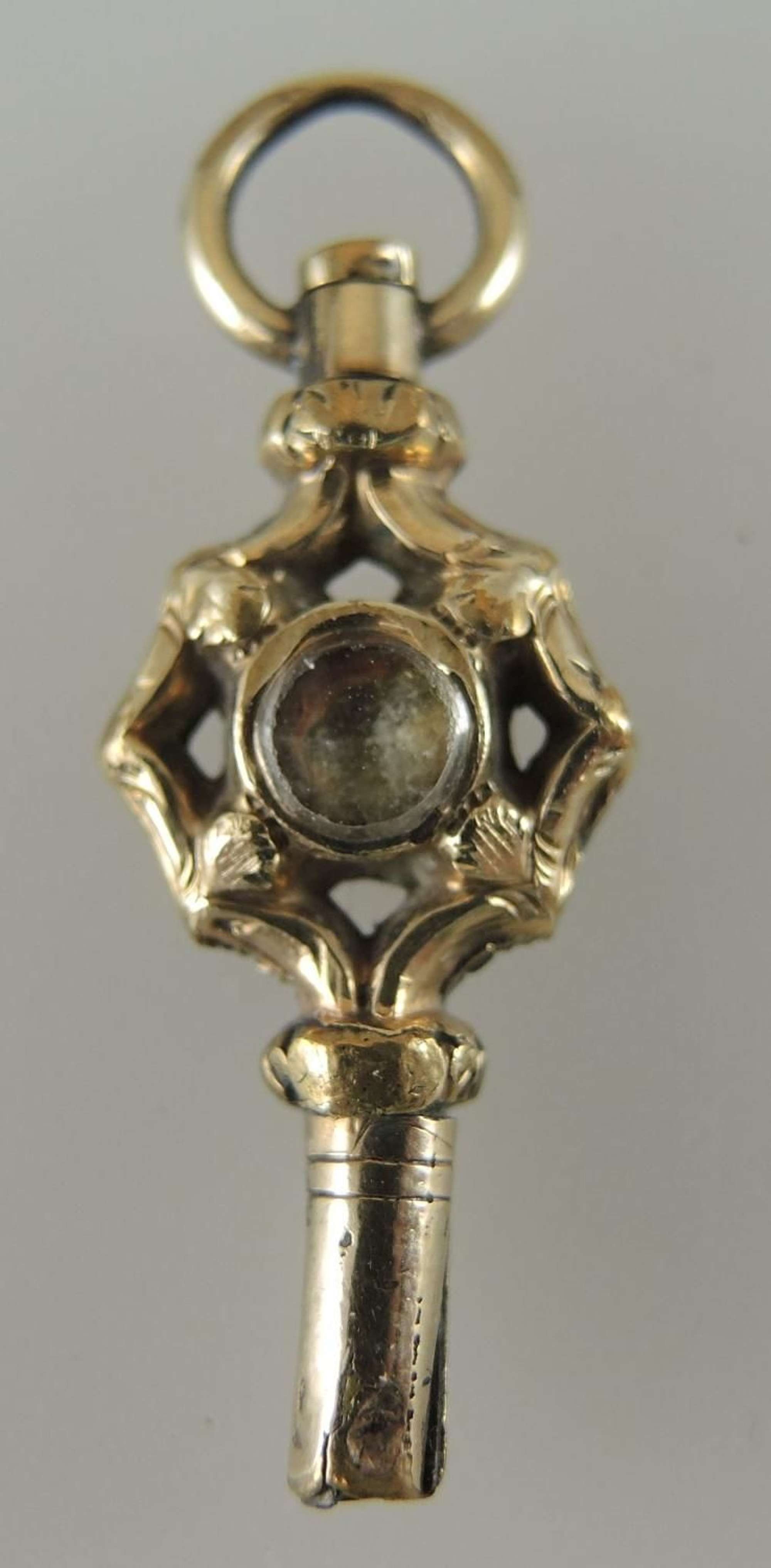 Small Gold Cased and Stone Set Pocket Watch Key. Circa 1850