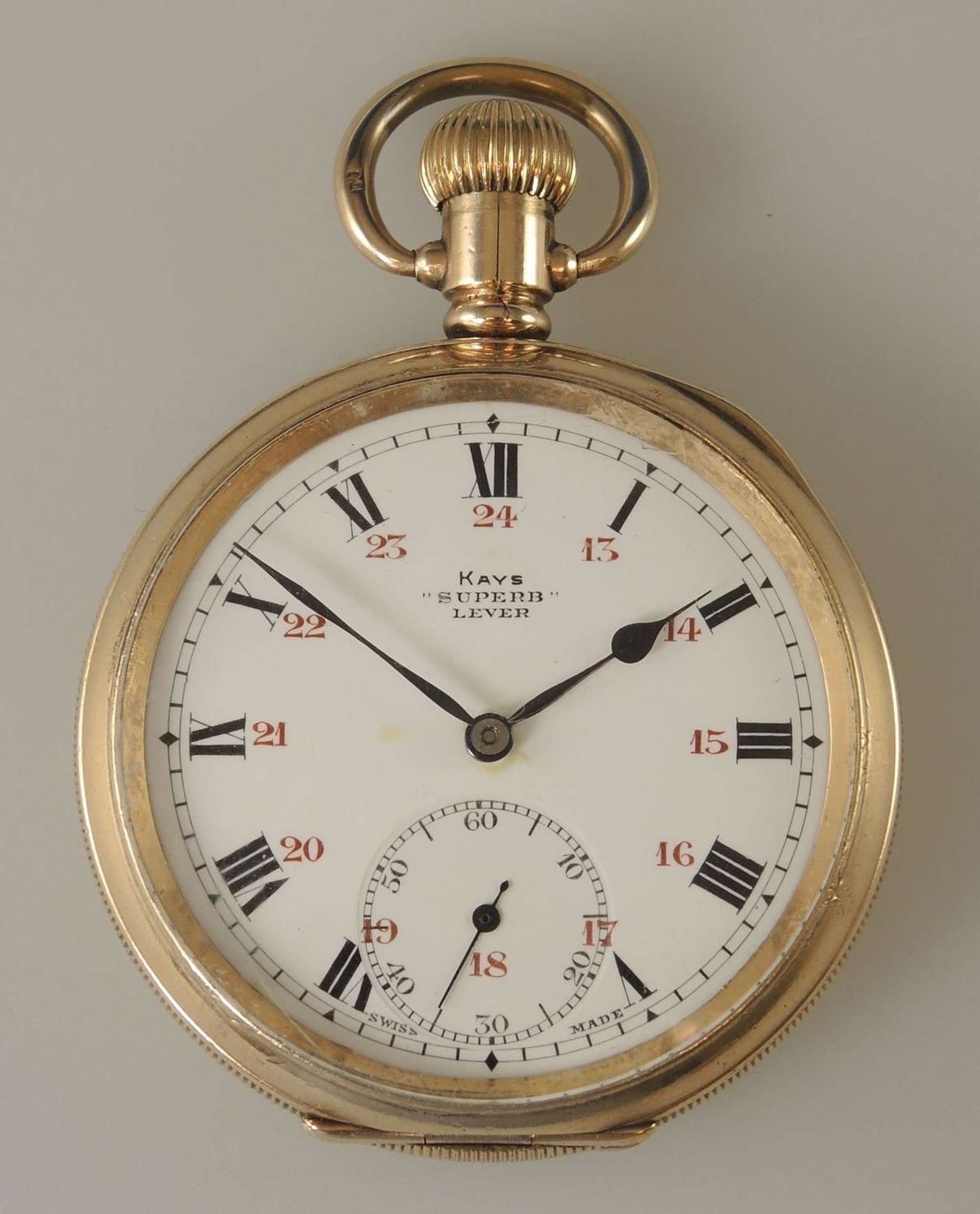 Clean Gold Plated Pocket Watch by Keys with a 24 Hour Dial. c1910