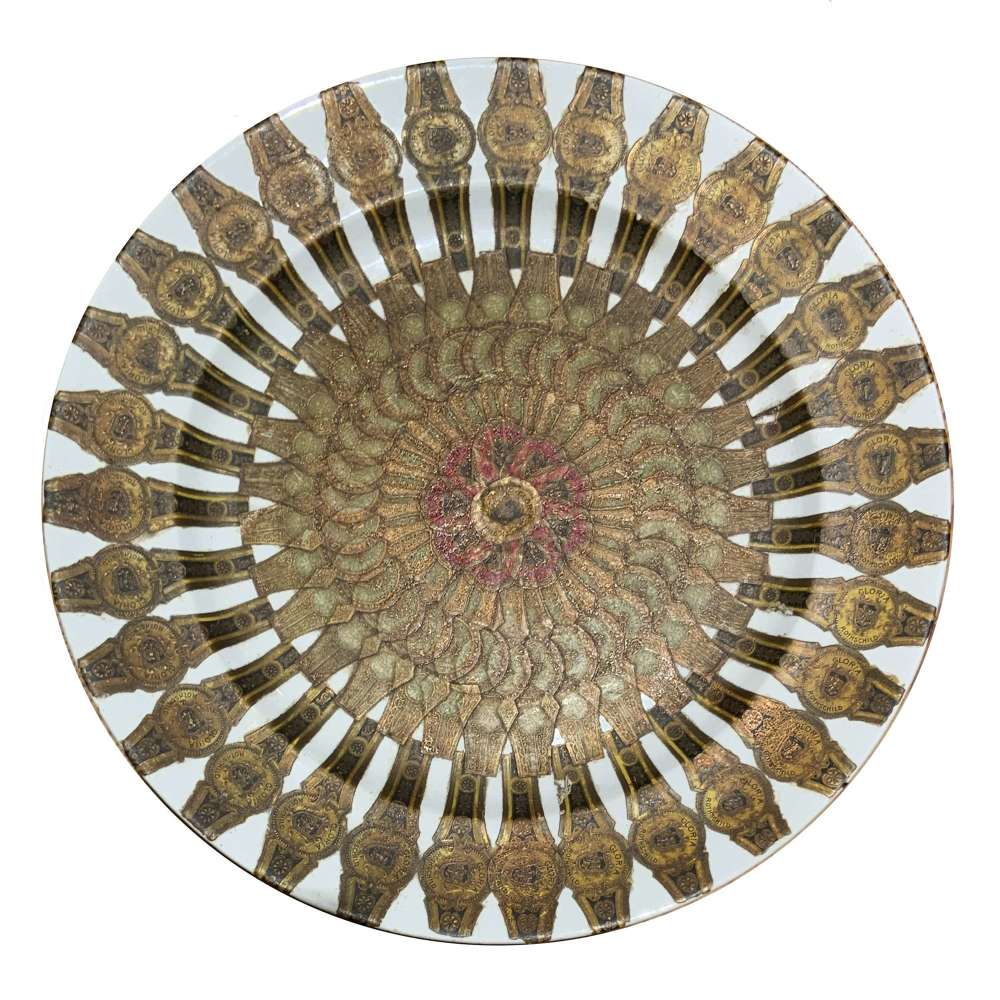 1930s Tobacciana Folk Art Gloria Rothschild Cigar Band Decoupage Plate